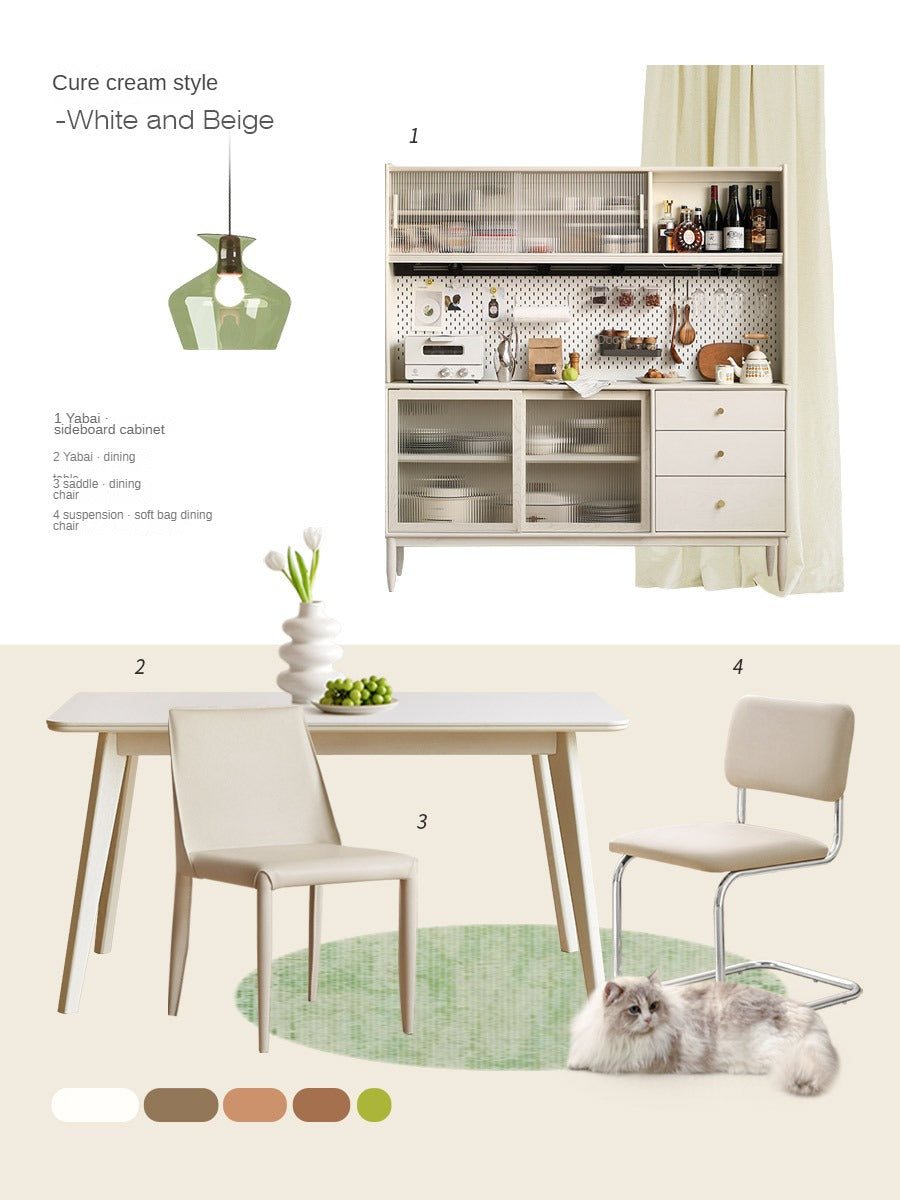 Birch Solid Wood Dining Table - Cream Wind White Finish - Modern Farmhouse Style for Kitchen, Dining Room & Small Spaces