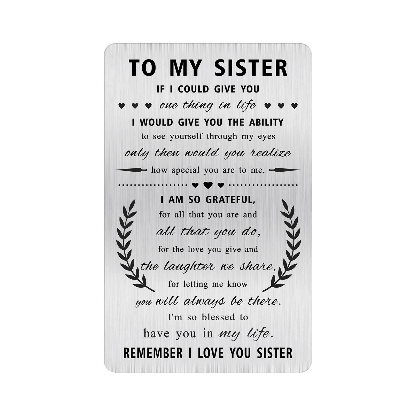 Alotozo Grateful Sister Gift - Personalized Engraved Wallet Card for Sister | Valentine's Day Present for Sis | Thoughtful Keepsake for Birthdays, Sister Appreciation & Special Occasions