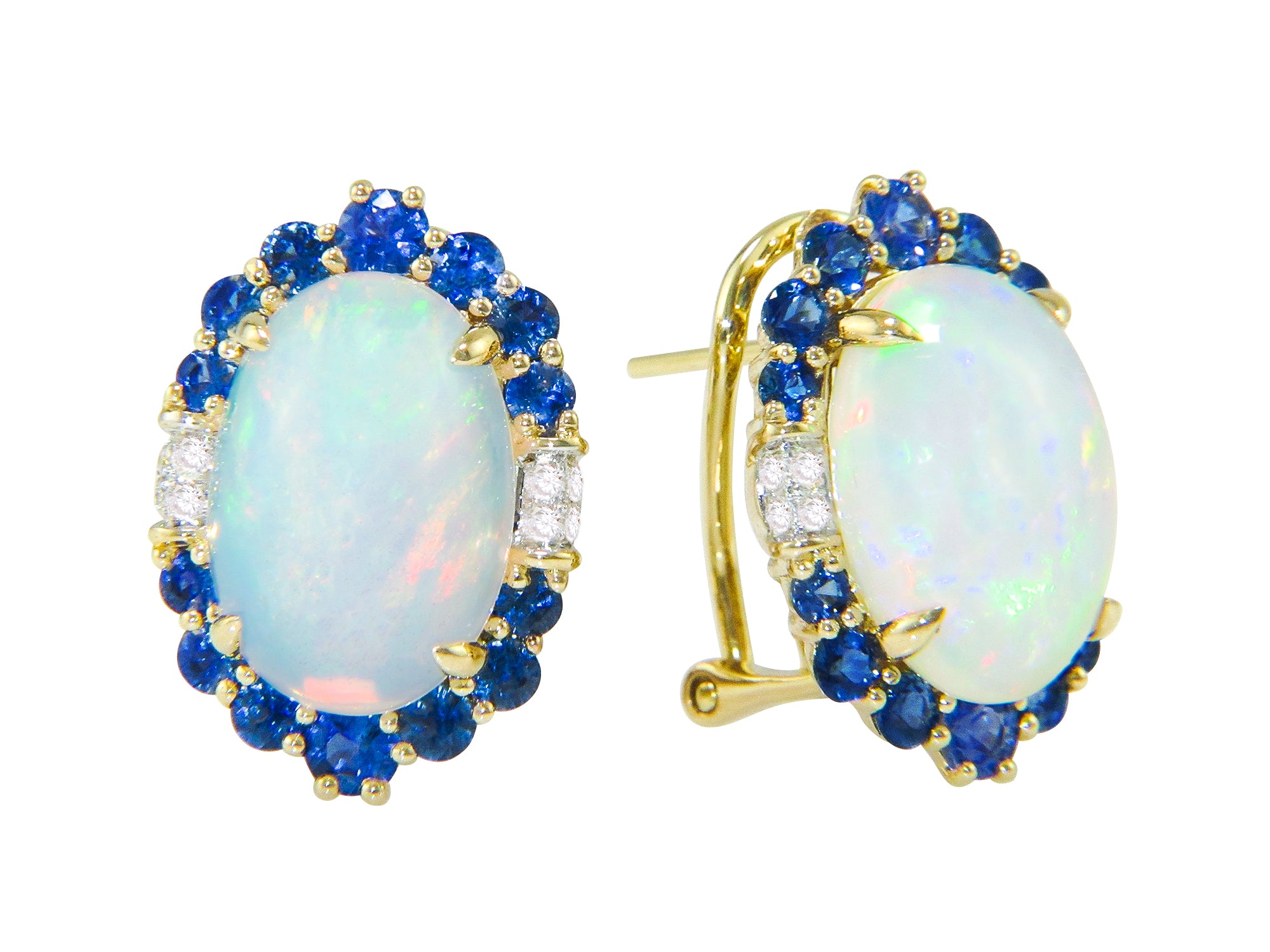 Bellarri 14k Gold Earrings with Genuine Opal, Blue Sapphire & Diamond Accents | Elegant Dangle Earrings for Women, Perfect for Weddings, Parties & Special Occasions