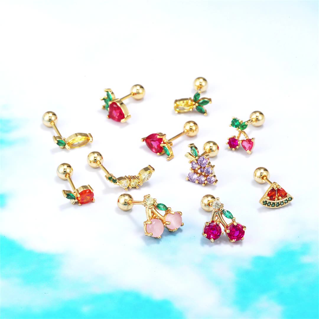 20G Cute Cartilage Stud Earrings - Fruit Design Piercing Jewelry for Women | EGD0001 | Perfect for Daily Wear, Parties & Gifts