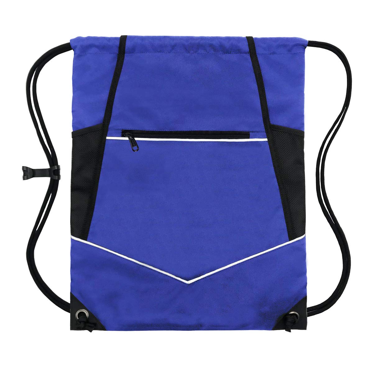HOLYLUCK Lightweight Packable Drawstring Backpack with Zipper Wet Pocket & Mesh Water Bottle Holder - Blue | Perfect for Travel, Hiking, Gym & Outdoor Activities