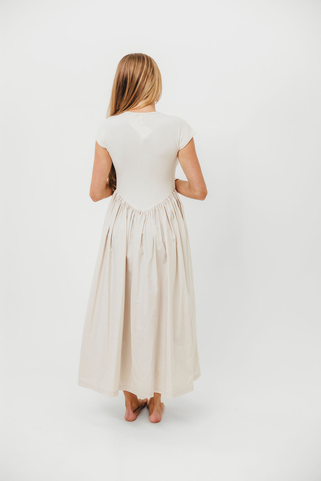 Dolores Rib and Woven Skirt Combo Dress in Cream | Elegant Women's Summer Outfit for Casual Wear, Beach Vacation & Date Night