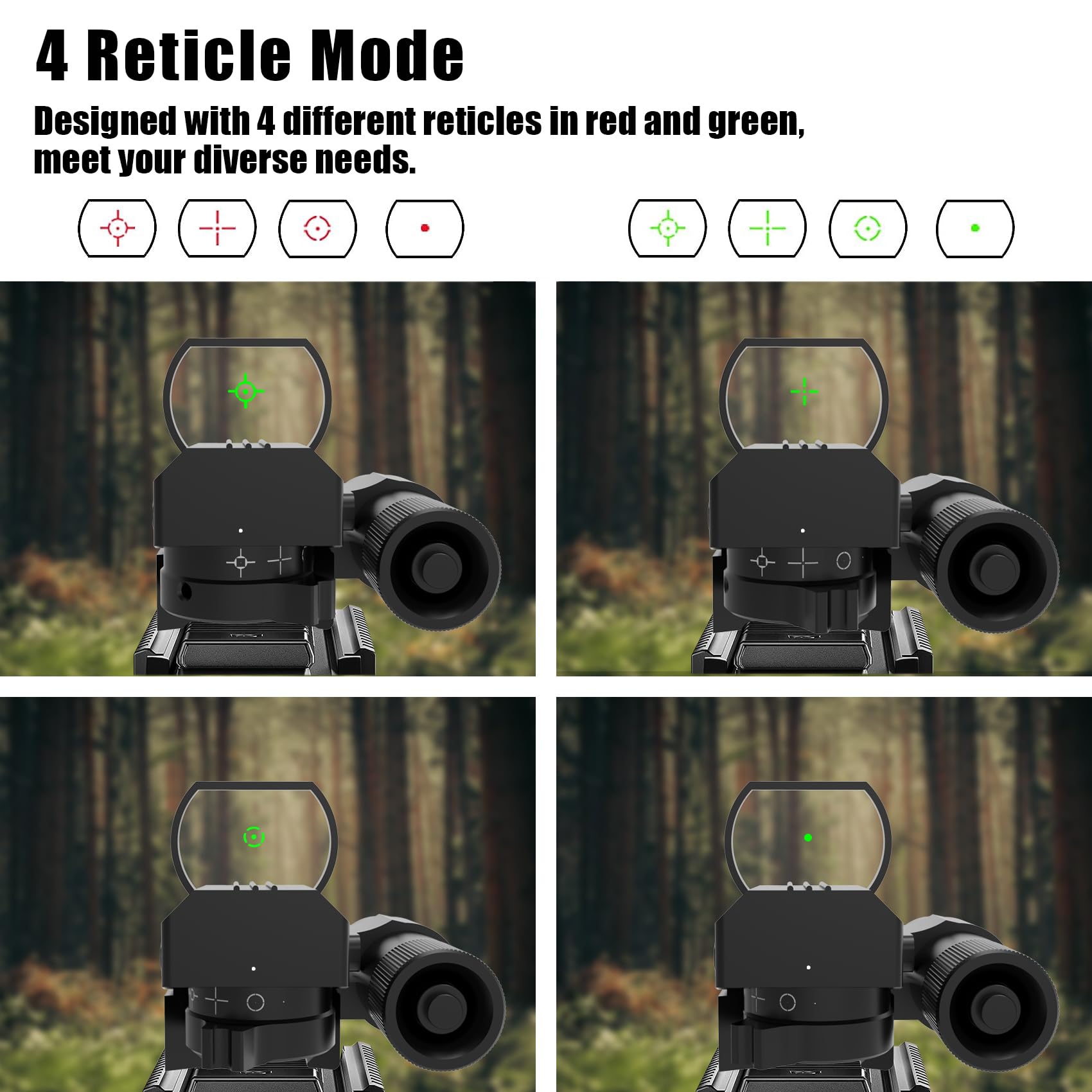 UUQ 1X22X33 Reflex Red Dot Sight - 4 Reticle Red & Green Dot Optic with Integrated Laser for 20mm Rail | Pistol & Rifle Scope for Hunting, Tactical Shooting & Outdoor Sports
