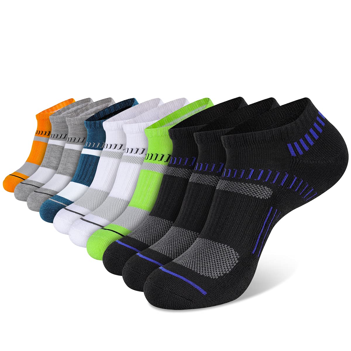COOPLUS Men's 10 Pairs Low Cut Athletic Socks - Breathable Cushioned No Show Running Socks for Sports & Workout - Perfect for Gym, Jogging, Tennis & Daily Wear