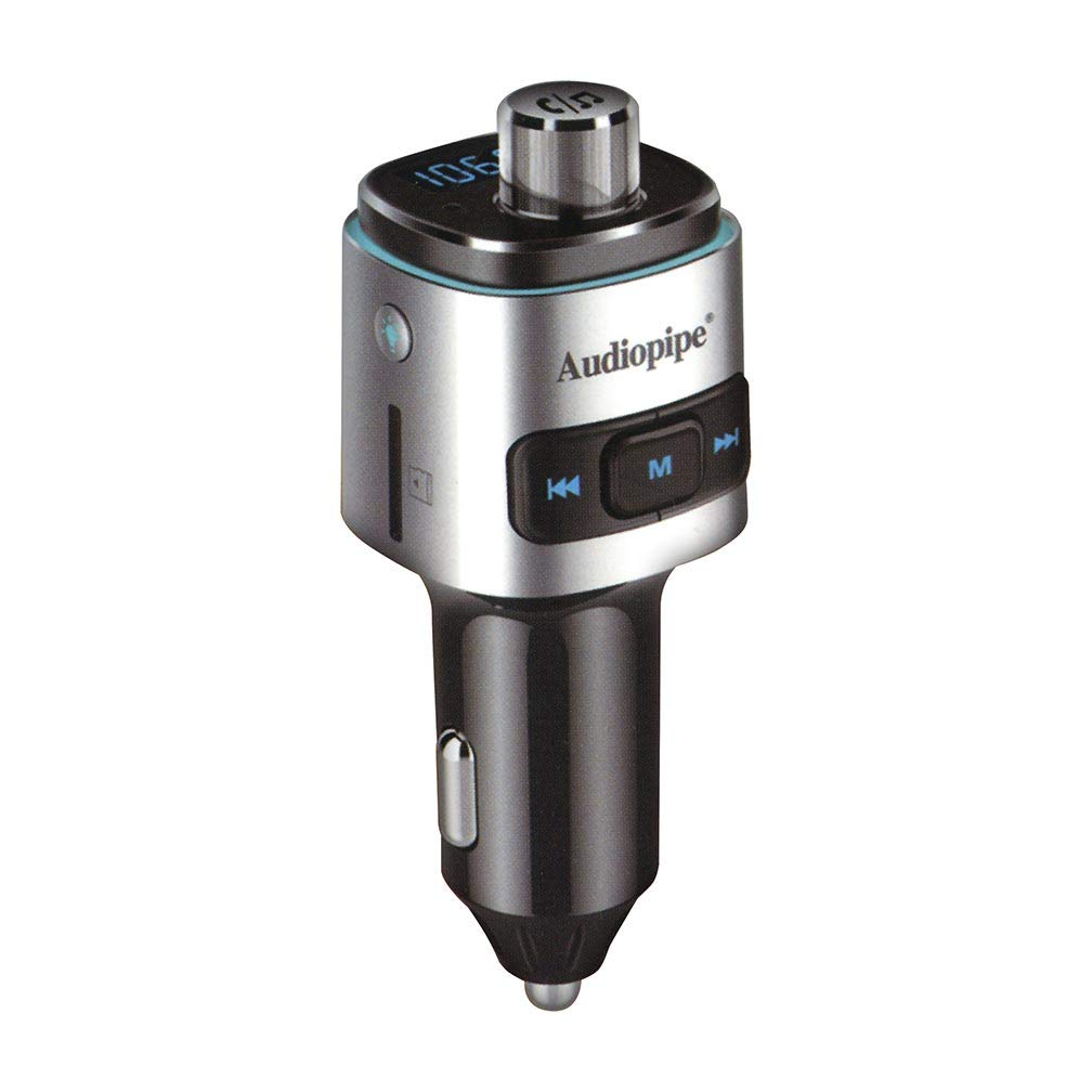 Audiopipe AIQ1000BHQ 3-in-1 Bluetooth Car Charger with FM Transmitter - Fast Charging, Wireless Music Streaming & Hands-Free Calling for Road Trips & Commuting