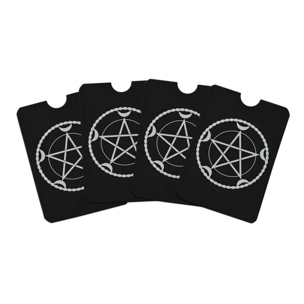 Pentacle Pentagram Moon Goddess Wiccan Witch RFID Blocking Wallet Sleeves - Set of 4 for Credit Card Protection - Perfect for Pagan Rituals, Nature Lovers & Secure Travel
