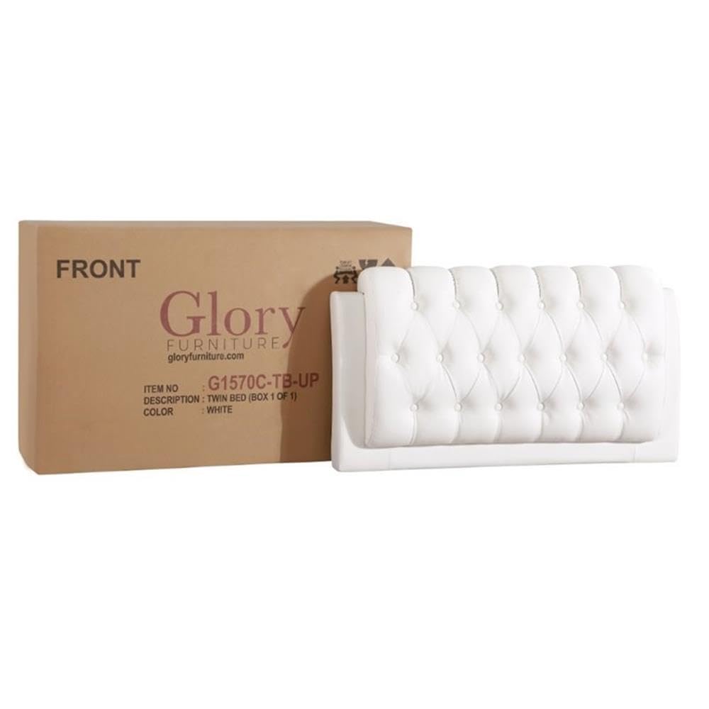 Glory Furniture Marilla White Faux Leather Upholstered Twin Bed Frame - Perfect for Kids' Rooms, Guest Bedrooms & Small Spaces