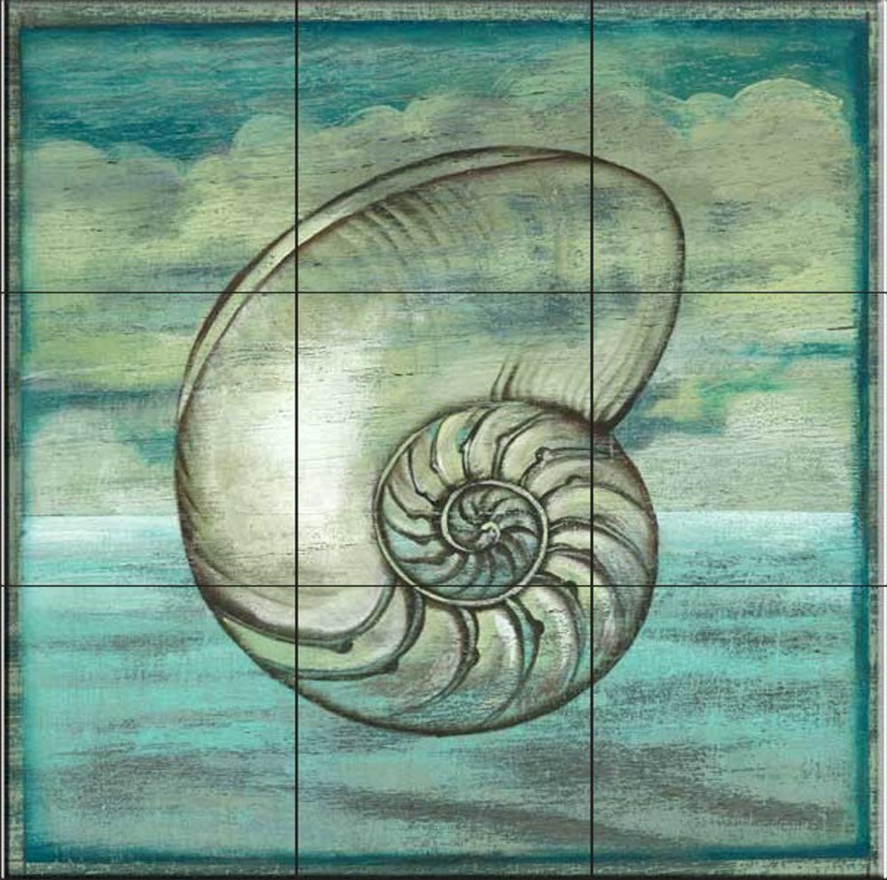 Ceramic Backsplash Tile Mural - Sea Shell Themed Kitchen Bathroom Shower Wall Decor - Contour Elements 4 by Charlene Audrey - Perfect for Coastal, Beach House, and Nautical Style Interiors