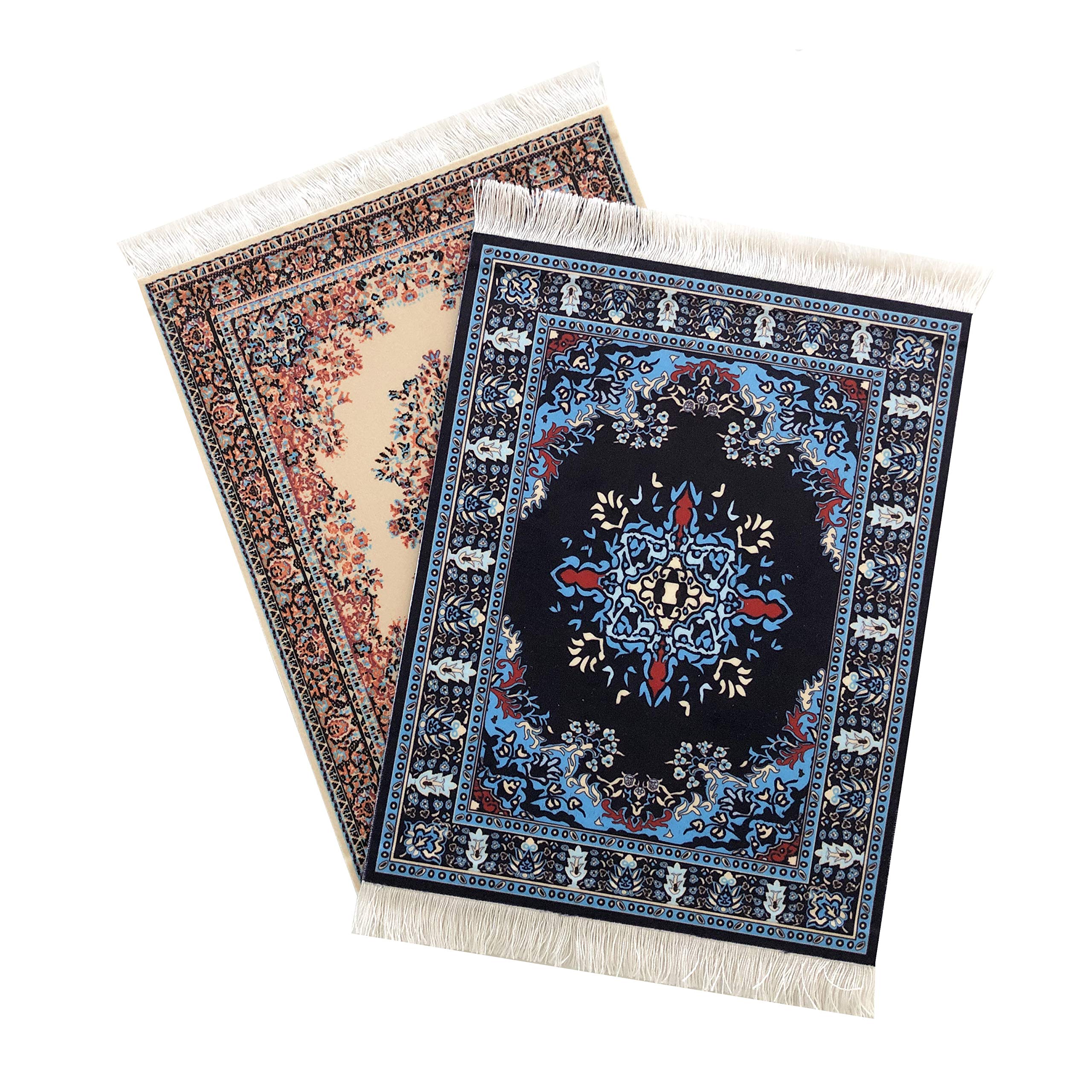 Set of 2 Oriental Style Rug Mouse Pads for Computer Desk - Non-Slip Carpet Mouse Mat for Office & Gaming, Perfect for Home & Workspace Decor
