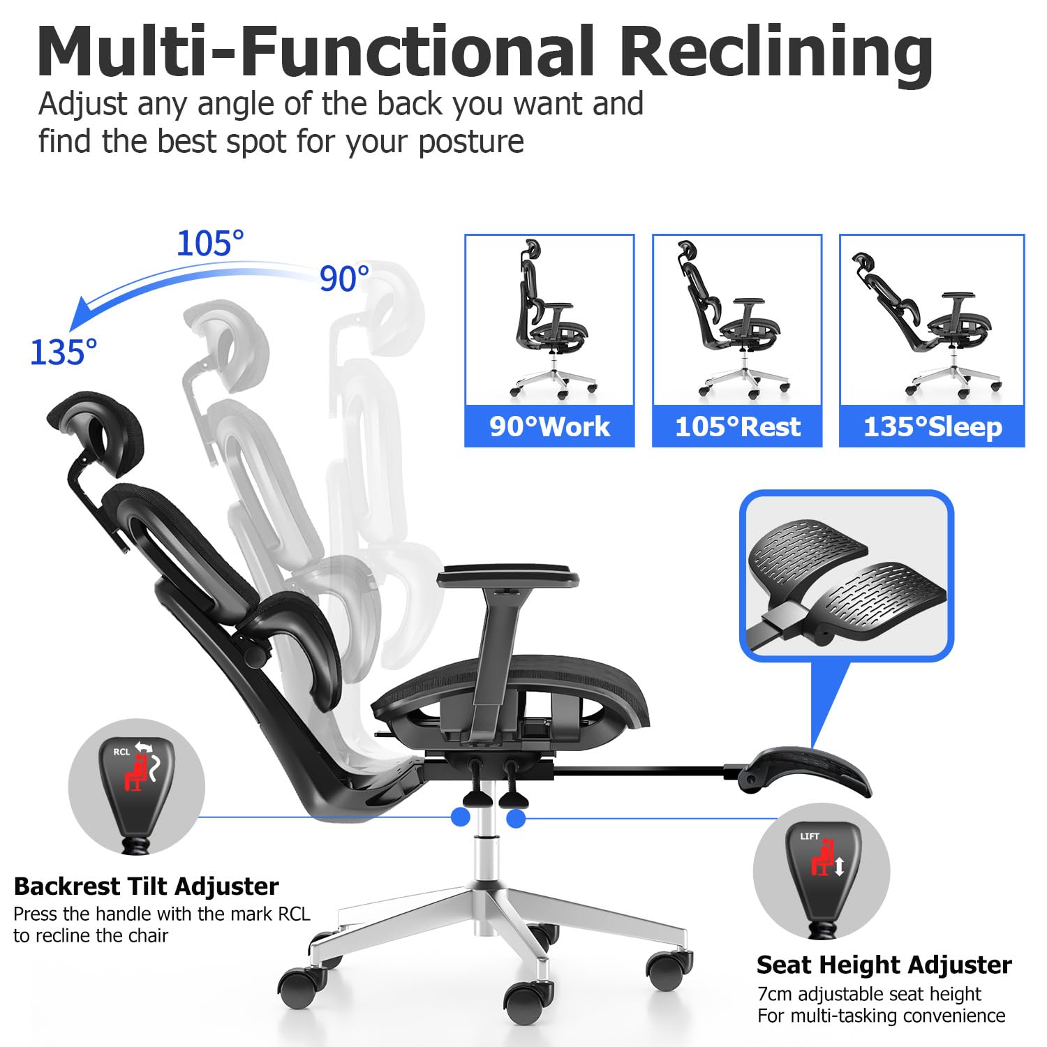 Ergonomic Mesh Office Chair with 3D Adjustable Armrests & Lumbar Support - High Back Computer Desk Chair with Wheels for Home Office - Breathable Black Mesh Task Chair for Long Hours Sitting & Back Pain Relief