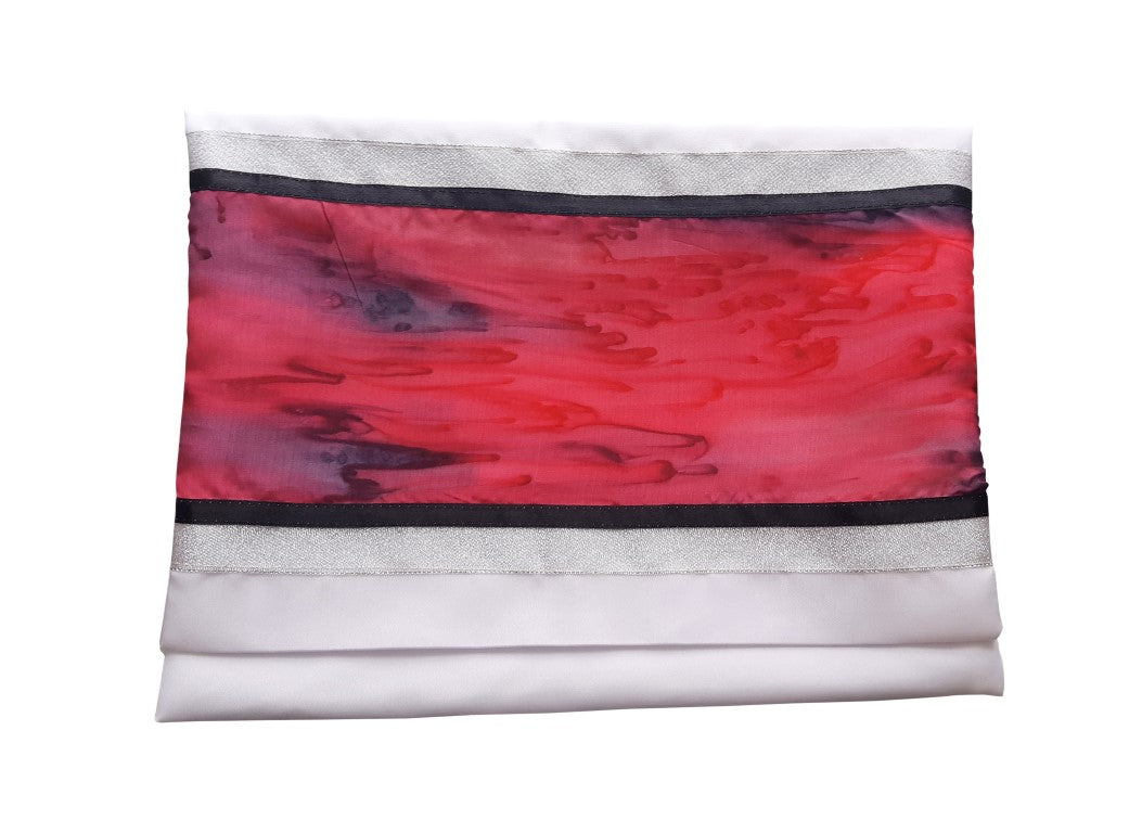 Hand-Painted Red and Black Marble Silk on Wool Tallit with Tzitzit for Bar Mitzvah - Perfect for Jewish Prayer Ceremonies & Special Religious Occasions