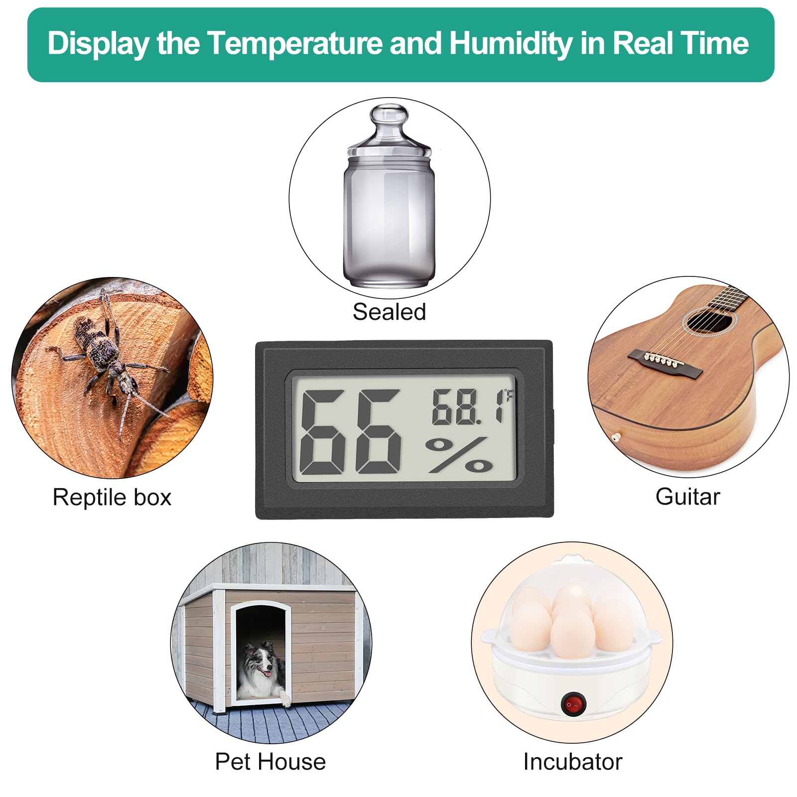 11-Pack Mini Digital Thermometer Hygrometer - Indoor Room Temperature & Humidity Monitor with Large LCD Display (Fahrenheit) - Perfect for Greenhouse, Home, Reptile Tanks, Humidors, Office & Garden Use