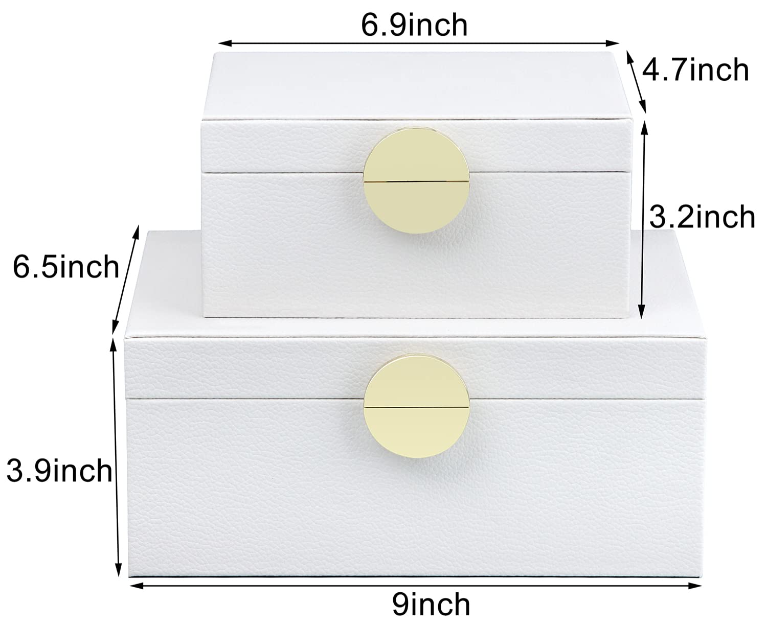 HofferRuffer Faux Leather Jewelry Box Set of 2 - White Vegan Leather Storage Organizer with Gold Hardware for Necklaces, Rings & Accessories - Perfect for Bedroom, Dresser & Gift Giving
