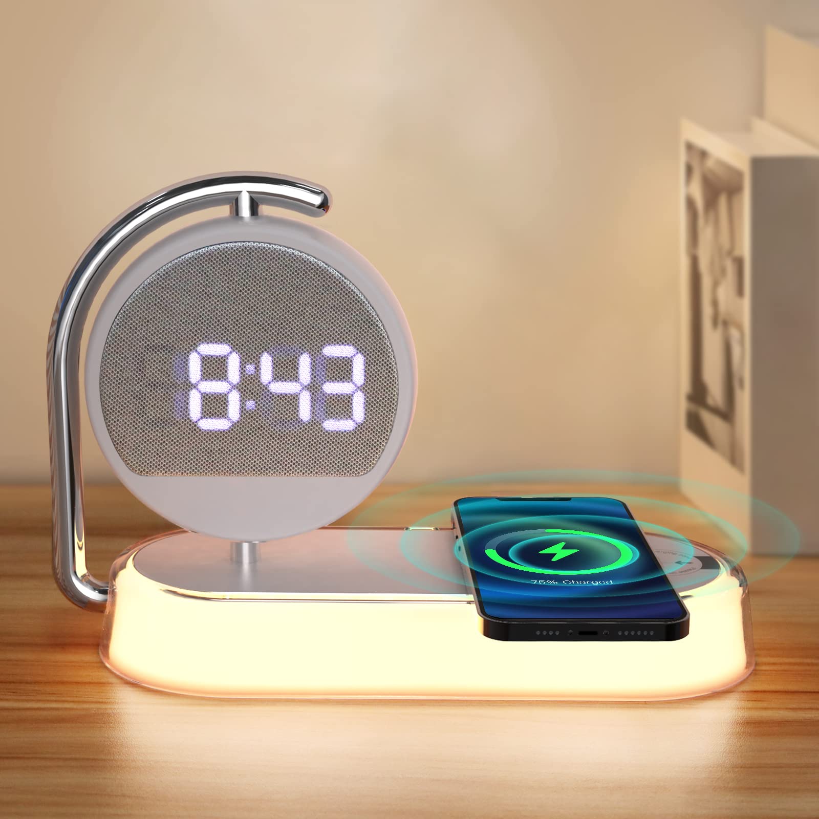 3 in 1 Night Light Alarm Clock with Wireless Charger - Dimmable Touch Bedside Lamp, LED Digital Clock for Bedroom, Perfect Gift for Kids, Adults, Men & Women | Bedside Charging Station, Nursery Night Light, Home Office Desk Lamp