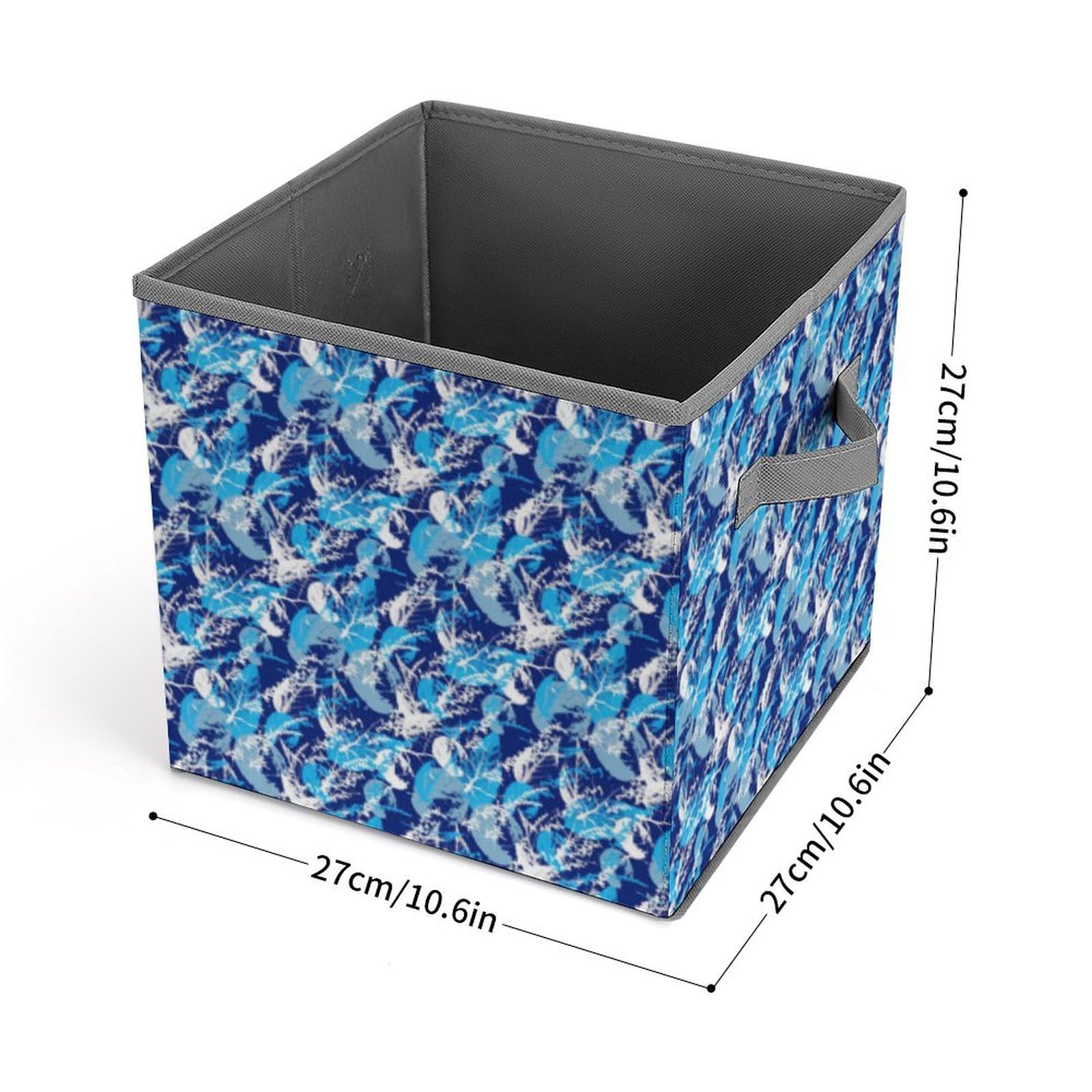 Blue Tropical Leaves Foldable Storage Bins 4-Pack - Collapsible Fabric Cube Baskets with Handles (10.6 Inch) for Nursery, Closet, Shelves - Organize Clothes, Toys, Books | Space-Saving Home & Office Storage Solution