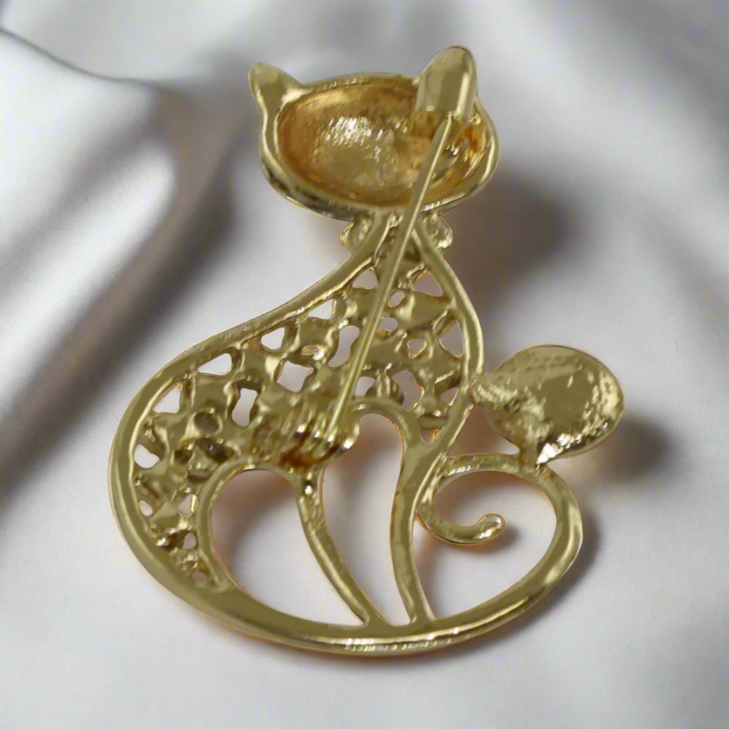 Elegant Pearl & Crystal Cat Brooch Pin - Vintage Rhinestone Scarf Clip for Women | Perfect for Dresses, Coats & Gift Giving