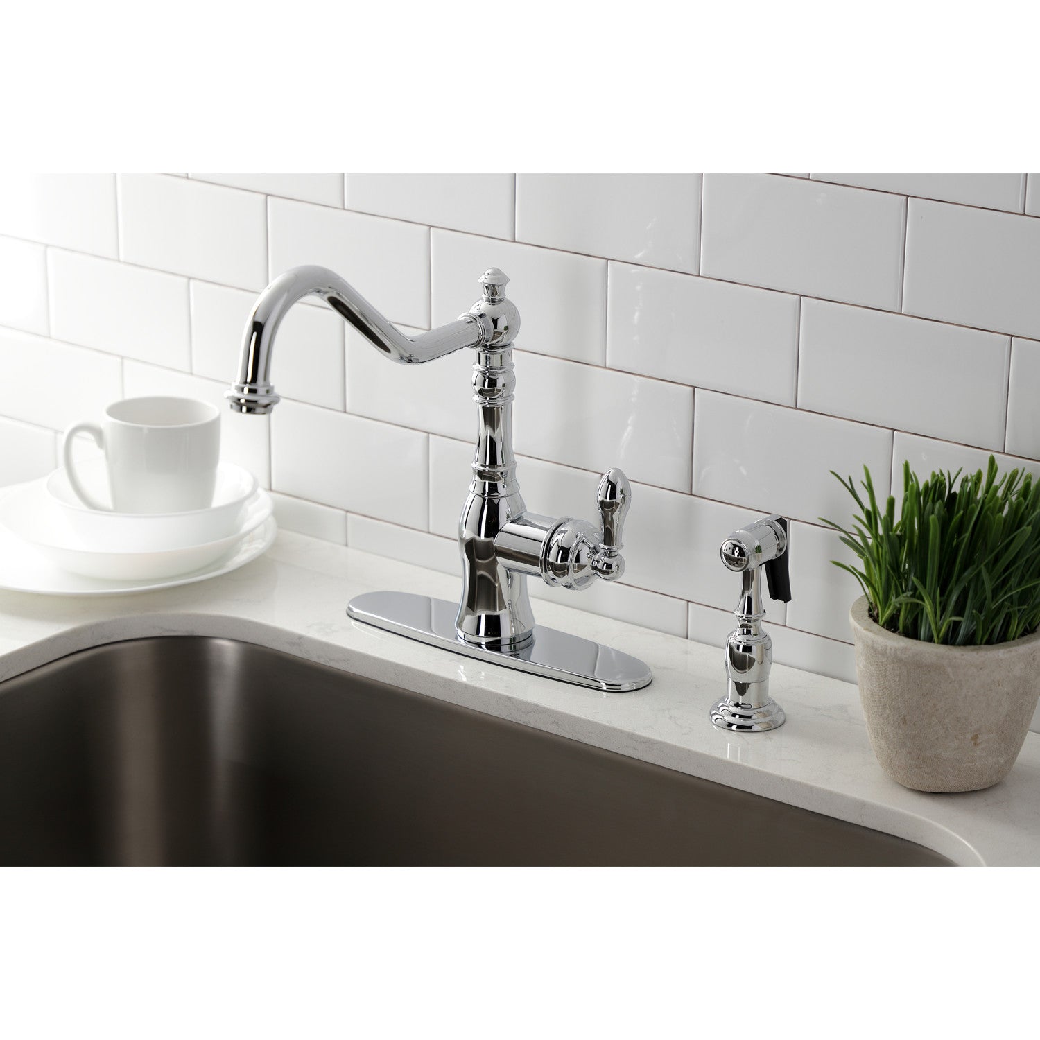 American Classic GSY7701ACLBS Single Handle 2/4 Hole Deck Mount Kitchen Faucet with Brass Side Sprayer, Polished Chrome - Perfect for Modern Kitchens & Dishwashing Tasks