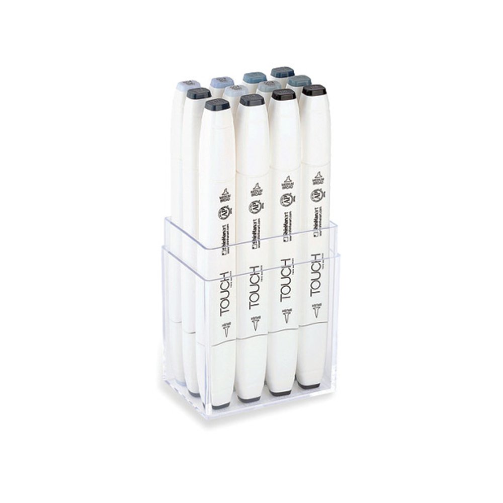 ShinHan Art Touch Twin Brush Markers 12-Pack - Blue Grey & Green Grey Dual Tip Markers (1211208) for Calligraphy, Illustration & Adult Coloring Books