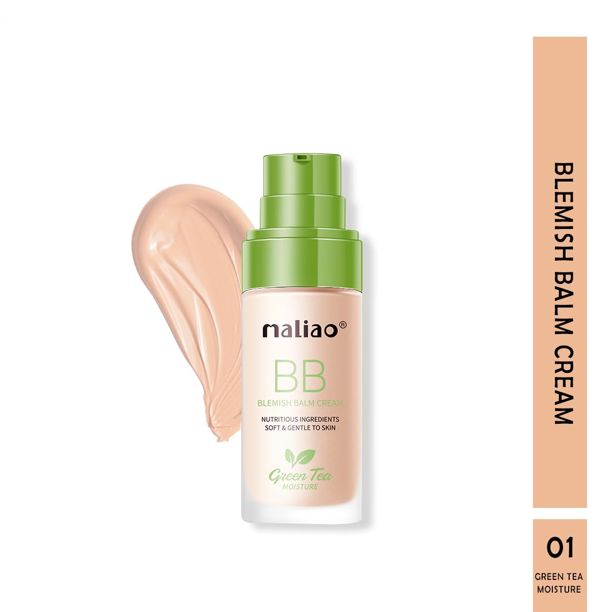 Maliao BB Blemish Balm Cream with Green Tea - Moisturizing, Softening & Gentle Skin Care for Daily Makeup Base (WHITE IVORY) | Perfect for Oily Skin & Natural Coverage