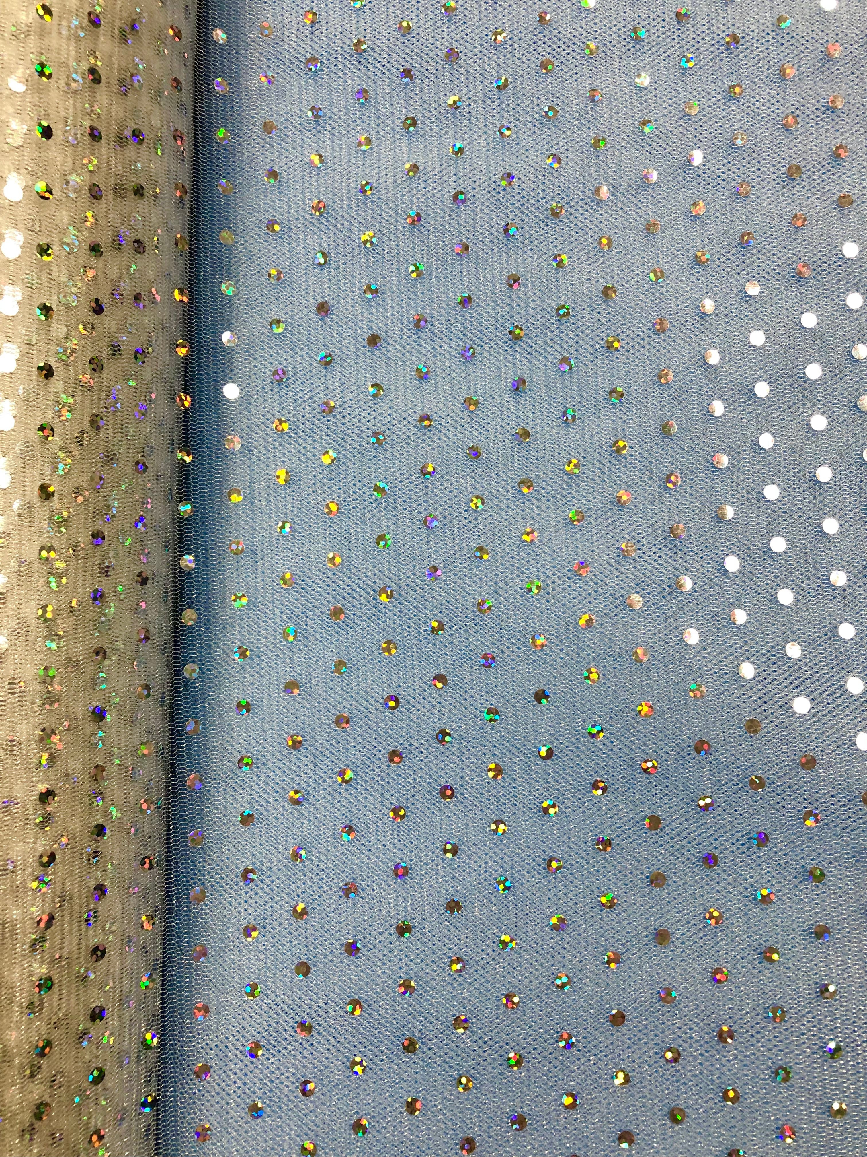 Hologram Dot Tulle Fabric - 58/60 Inches Wide White Iridescent Tulle with Sparkling Dots for Wedding Decor, Costumes & DIY Crafts
