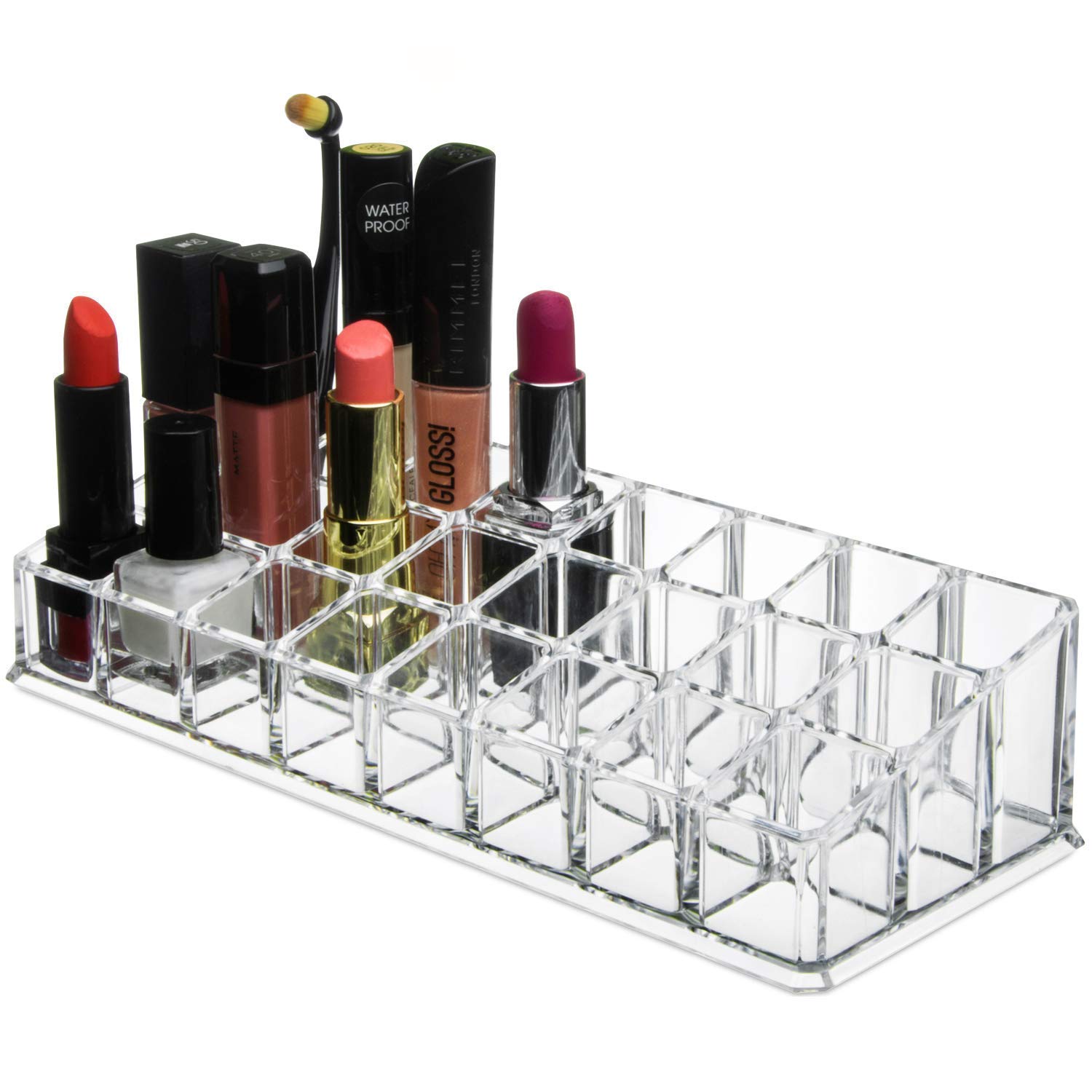 ROSLYN® 24 Grid Clear Acrylic Makeup Organizer for Lipstick, Foundation, Nail Polish, Eyeliner & Makeup Brushes | Perfect for Vanity, Bathroom & Travel Cosmetic Storage