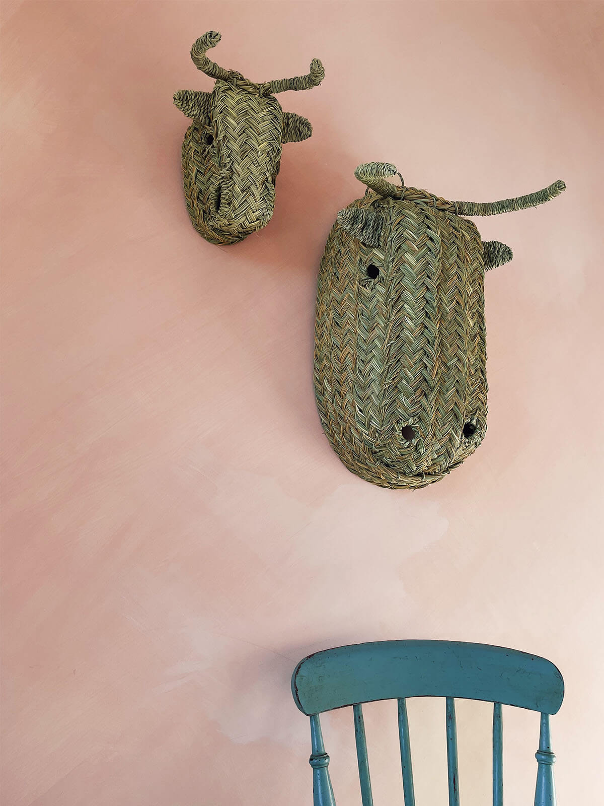 Mini Woven Animal Head Buffalo - Handmade Decorative Wall Hanging for Boho Home Decor, Nursery, Kids Room & Party