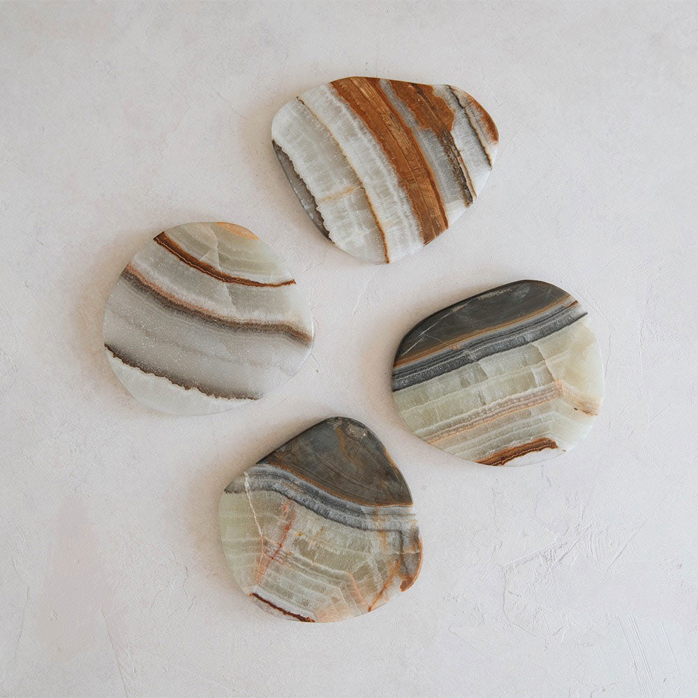Premium Green Onyx Stone Coaster Set - Natural Stone Drink Coasters for Home, Bar & Office - Elegant & Durable Table Protection for Hot & Cold Beverages