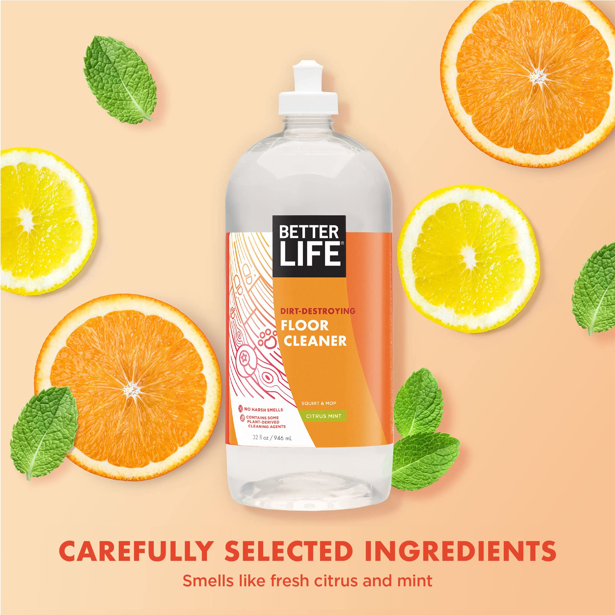 Better Life All-Natural Floor Cleaner - Eco-Friendly Multi-Surface Cleaner for Wood, Tile, Laminate, Vinyl & Bamboo Floors - Hardwood Floor Mopping Solution - Citrus Mint Scent, 32 Fl Oz (Pack of 2) - Perfect for Homes, Offices & Pet-Friendly Spaces