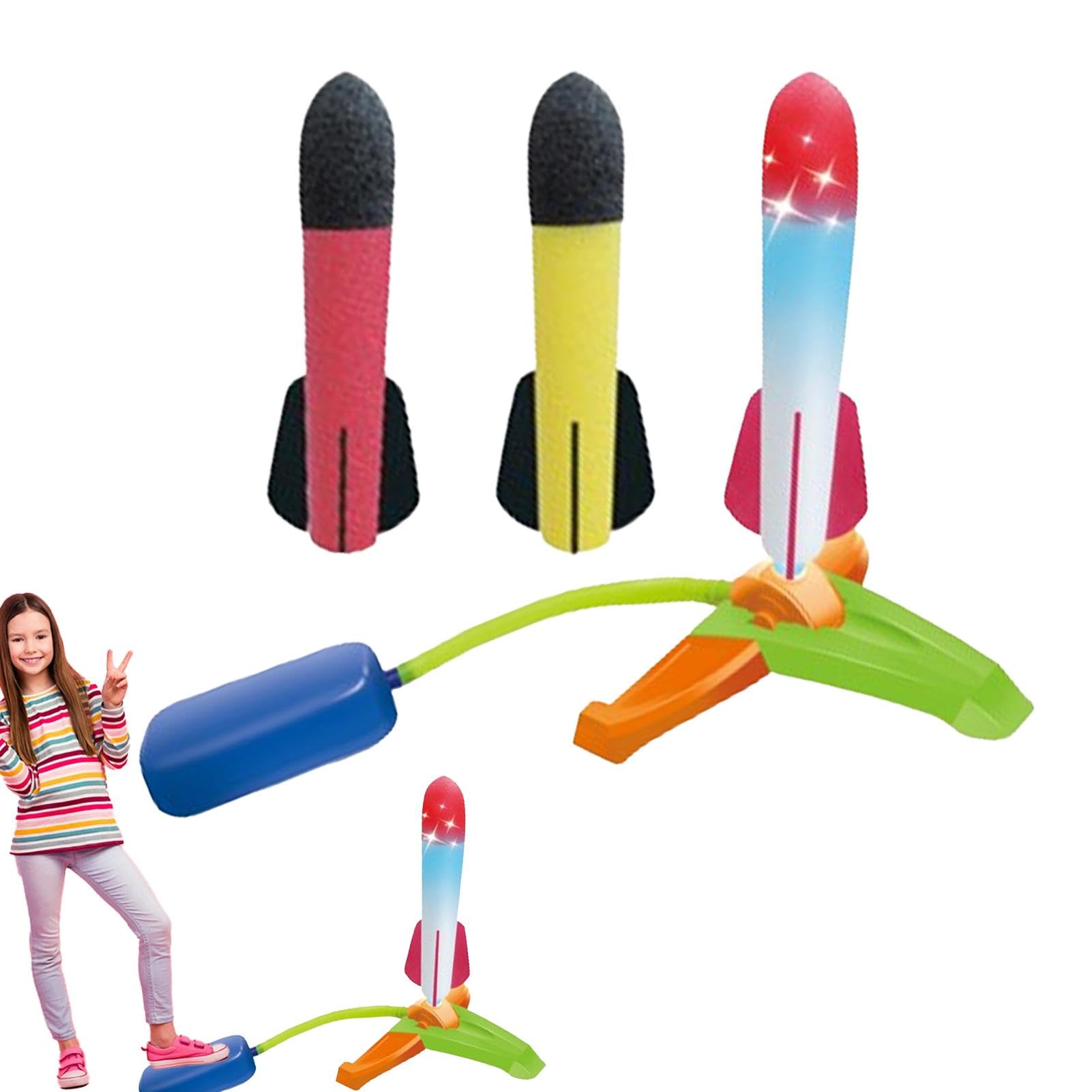 Quaeetyu Foam Rocket Launcher Toy for Kids - Air-Powered Outdoor Flying Toy with 3 Foam Rockets | Fun STEM Learning, Backyard Games, Birthday Gifts, Summer Outdoor Activities & Family Playtime