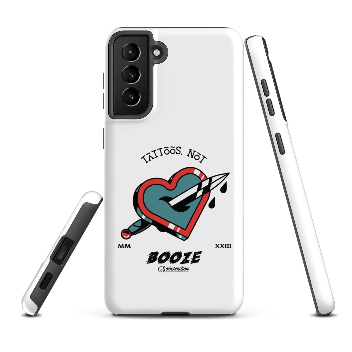 Tattoos Not Booze Heart Design Samsung Tough Phone Case - Durable Protective Cover for Galaxy S23/S22/S21 - Perfect for Tattoo Lovers & Nightlife