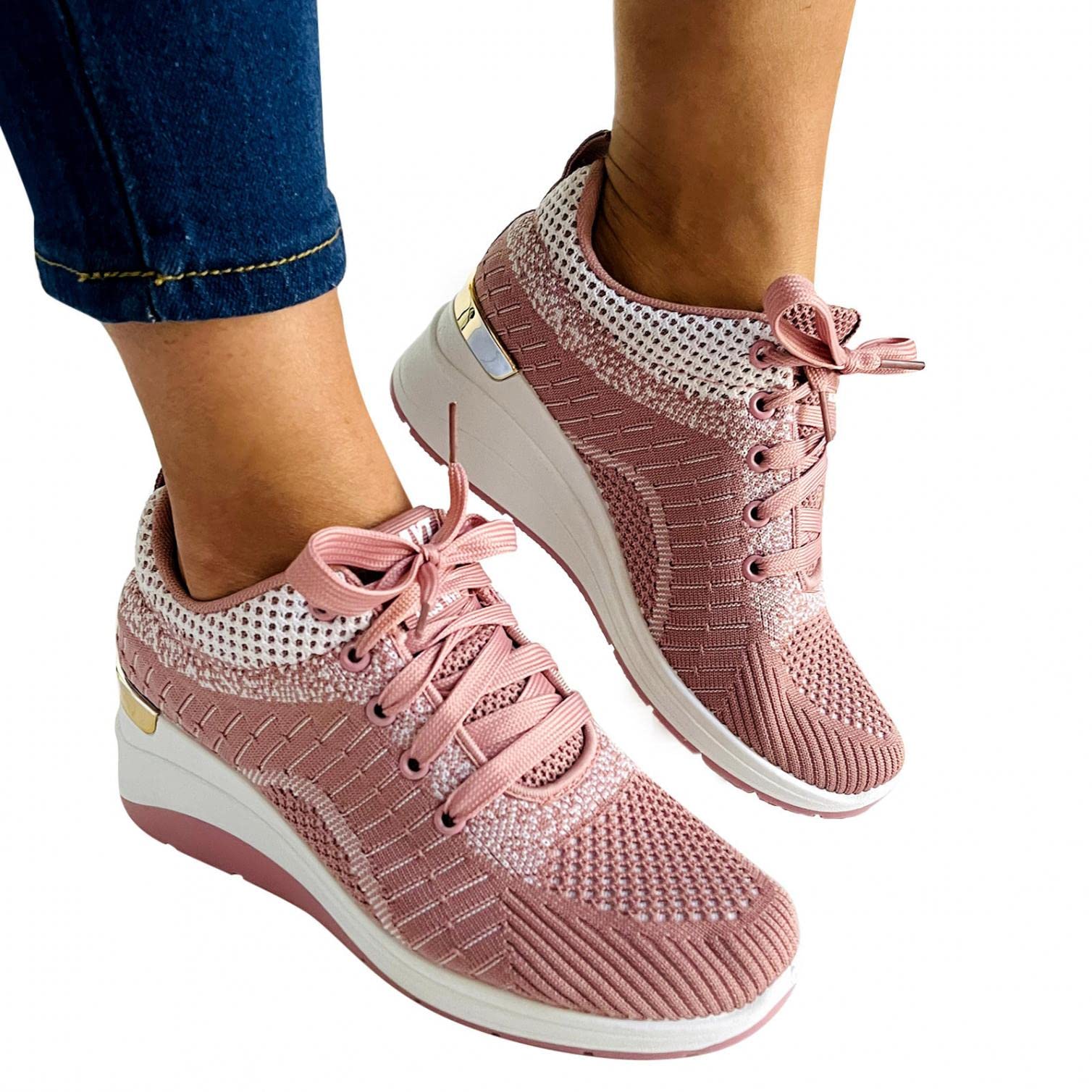 Women's Slip-On Walking Shoes - Breathable Mesh Sneakers with Memory Foam & Air Cushion - Arch Support Platform Loafers for Running, Casual Wear & Travel - Comfortable Round Toe Lace-Up Fashion Shoes