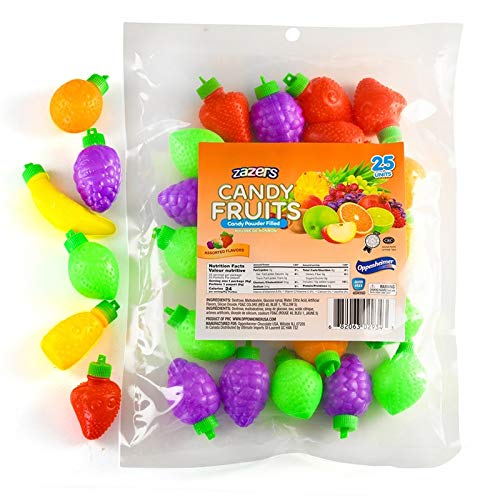 Zazers Assorted Fruit-Shaped Powder-Filled Candy - Gluten Free, Kosher, 25-Pack for Holiday Decorations, Party Arrangements & Kids Treats | Perfect for Birthdays, Christmas, Easter & Special Occasions