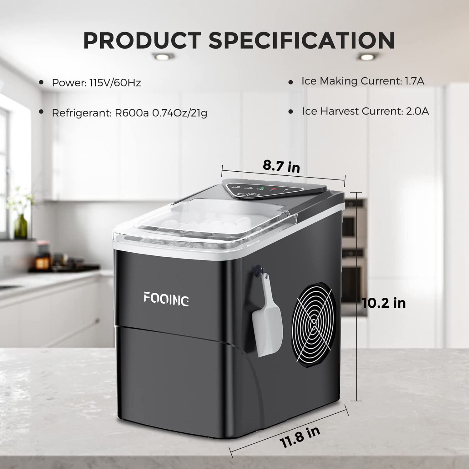 Automatic Ice Maker Machine with Self-Cleaning Function - 33lbs/24h, 9 Ice Cubes in 6 Minutes, Ultra Quiet Countertop Ice Cube Maker for Home, Office, Bar, Restaurant, Party and RV Use