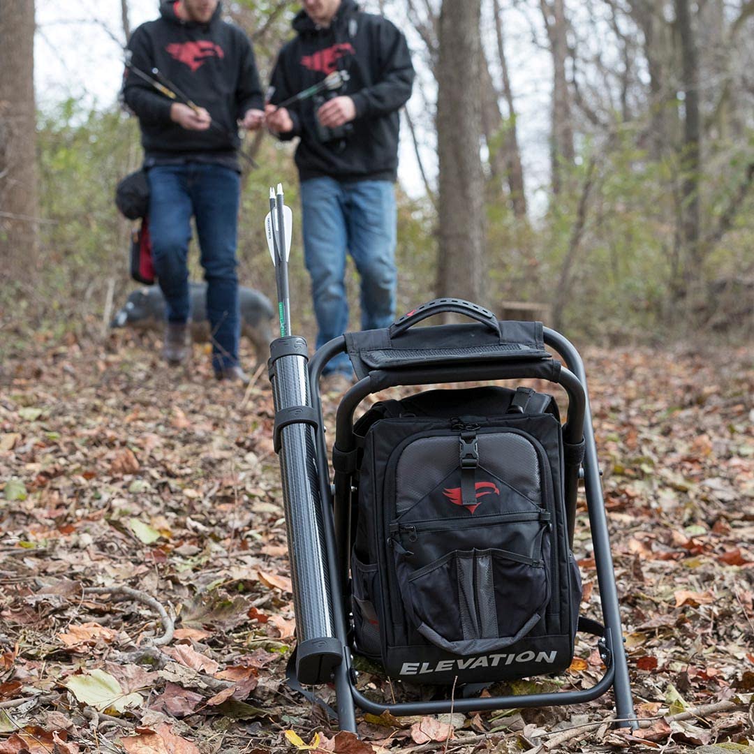 Elevation Black Nest Shooters Stool & Backpack - Lightweight Hunting Seat with Storage for Outdoor Adventures, Camping, and Bird Watching