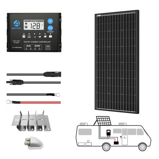 Acopower 100W Monocrystalline Solar Panel Kit with 20A PWM Charge Controller - All Black Design for RV, Boat, Off-Grid & Emergency Power