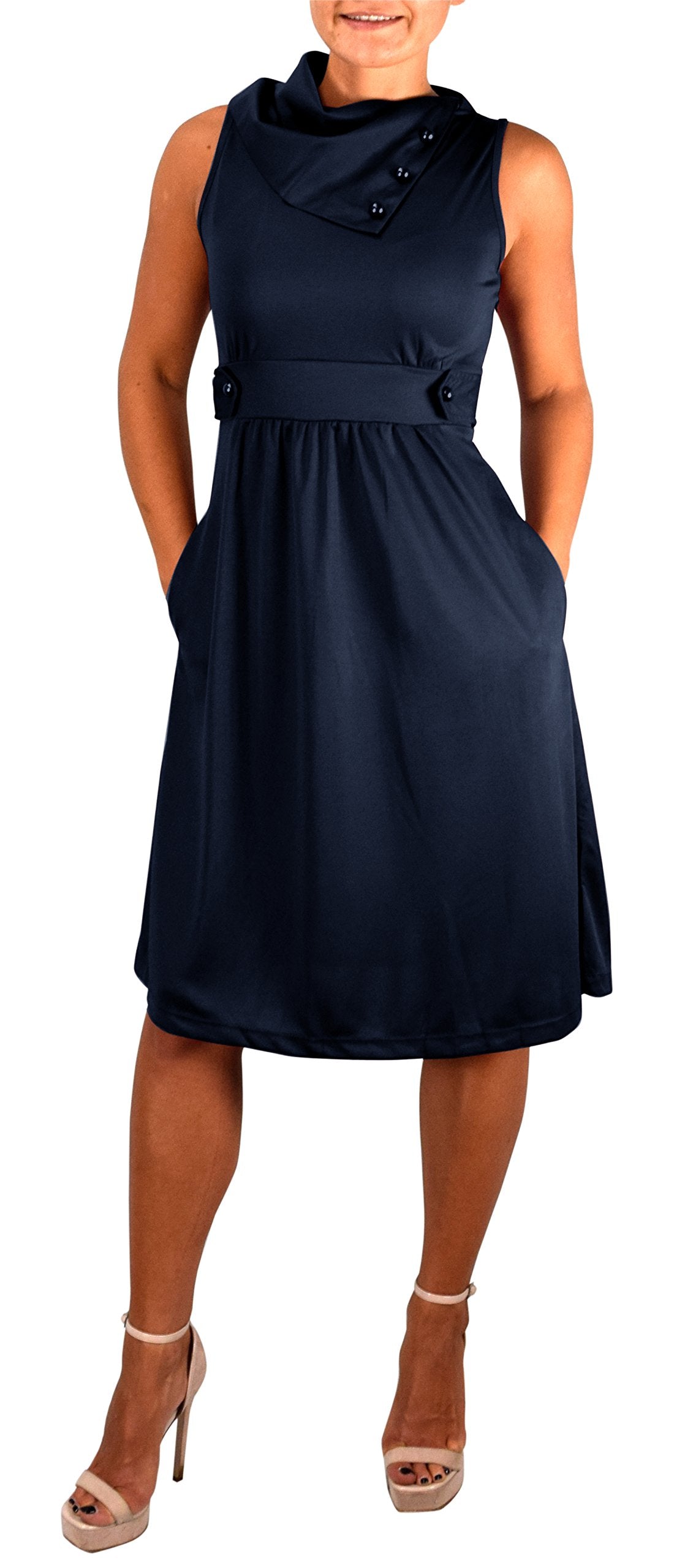 Women's Casual Sleeveless A-Line Dress with Fold-Over Collar - Perfect for Summer Outings, Beach Vacations & Brunch Dates