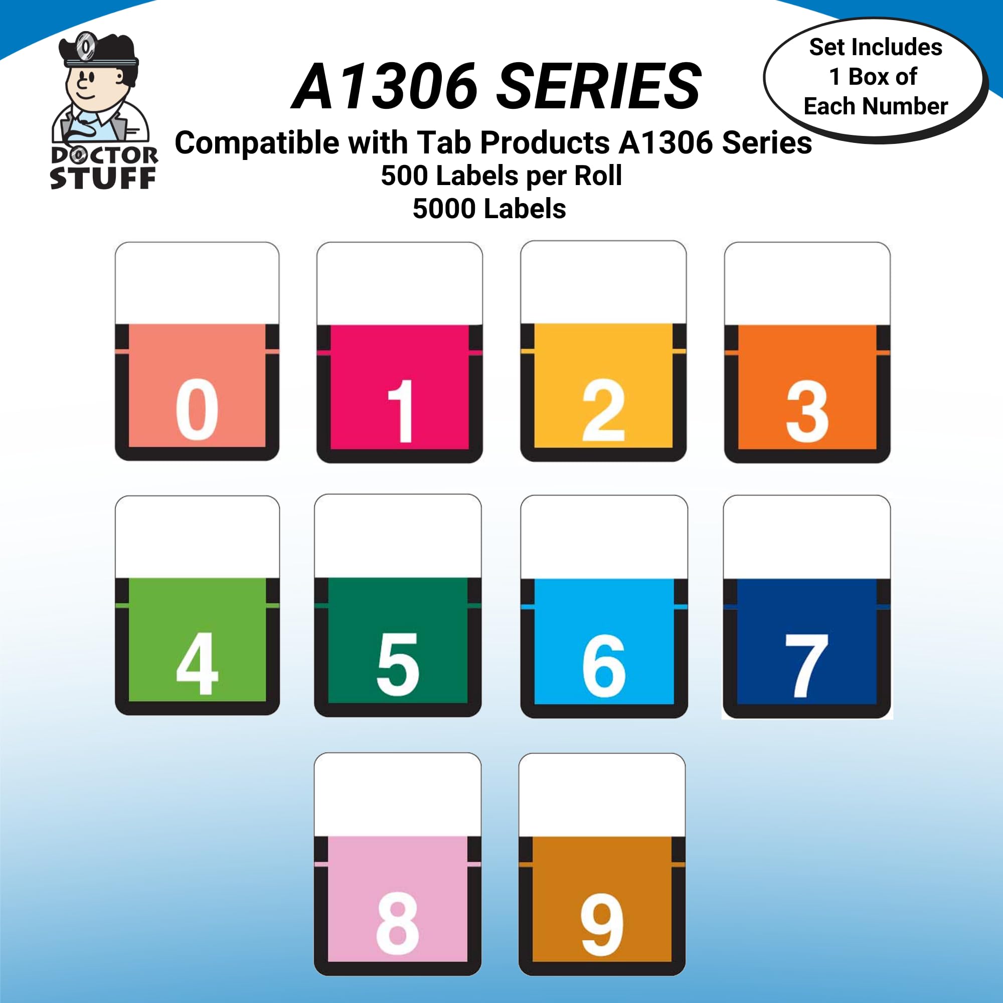 Doctor Stuff - File Folder Labels, Complete Set of Numbers 0-9, Tab Products 1306 Match - A1306 Series Chart Stickers, 1