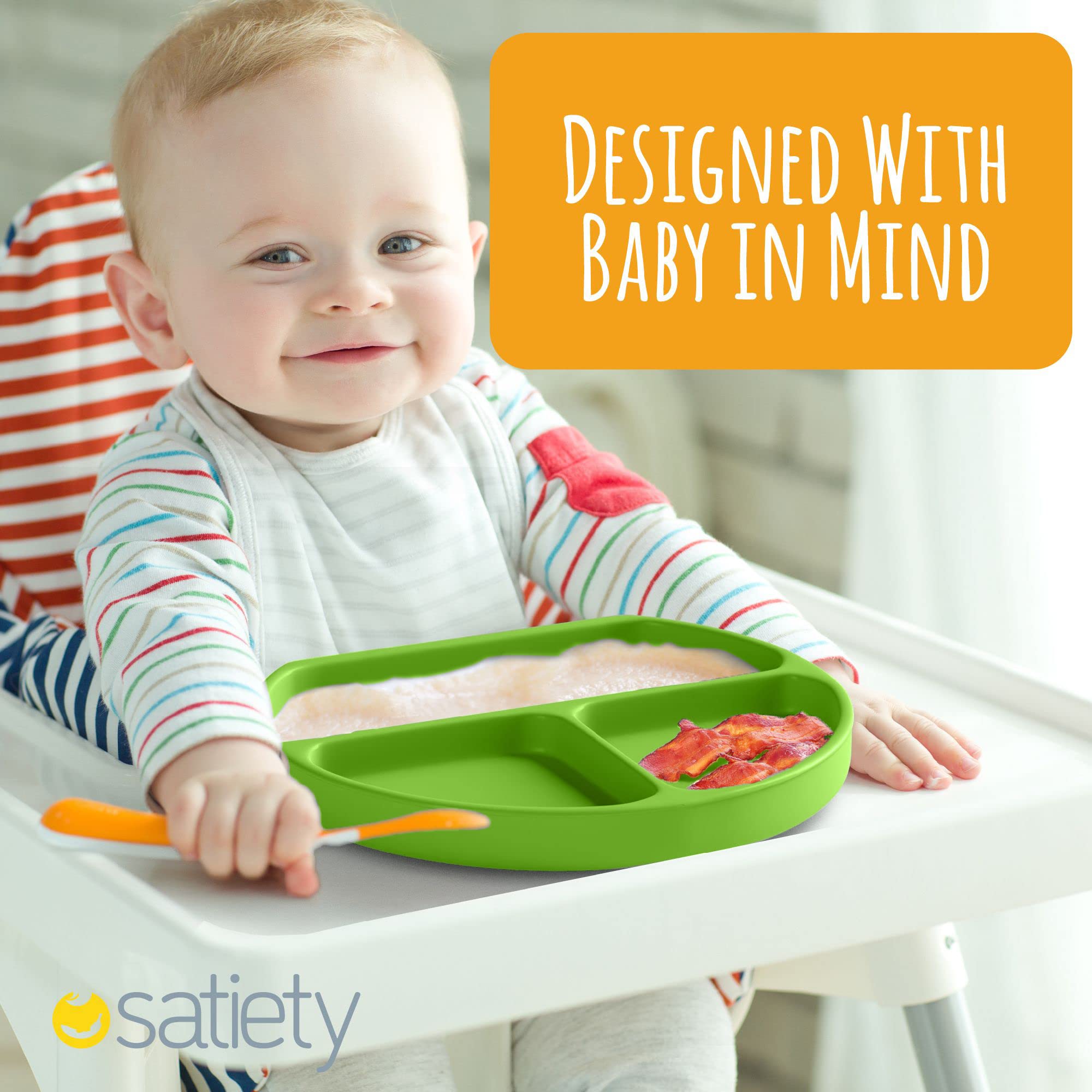 Non-Slip Silicone Suction Plates for Toddlers - 100% Food-Grade, BPA-Free Baby Feeding Plates with Strong Suction Base - Microwave & Dishwasher Safe - Perfect for High Chairs, Travel & Mess-Free Mealtime (Light Green)