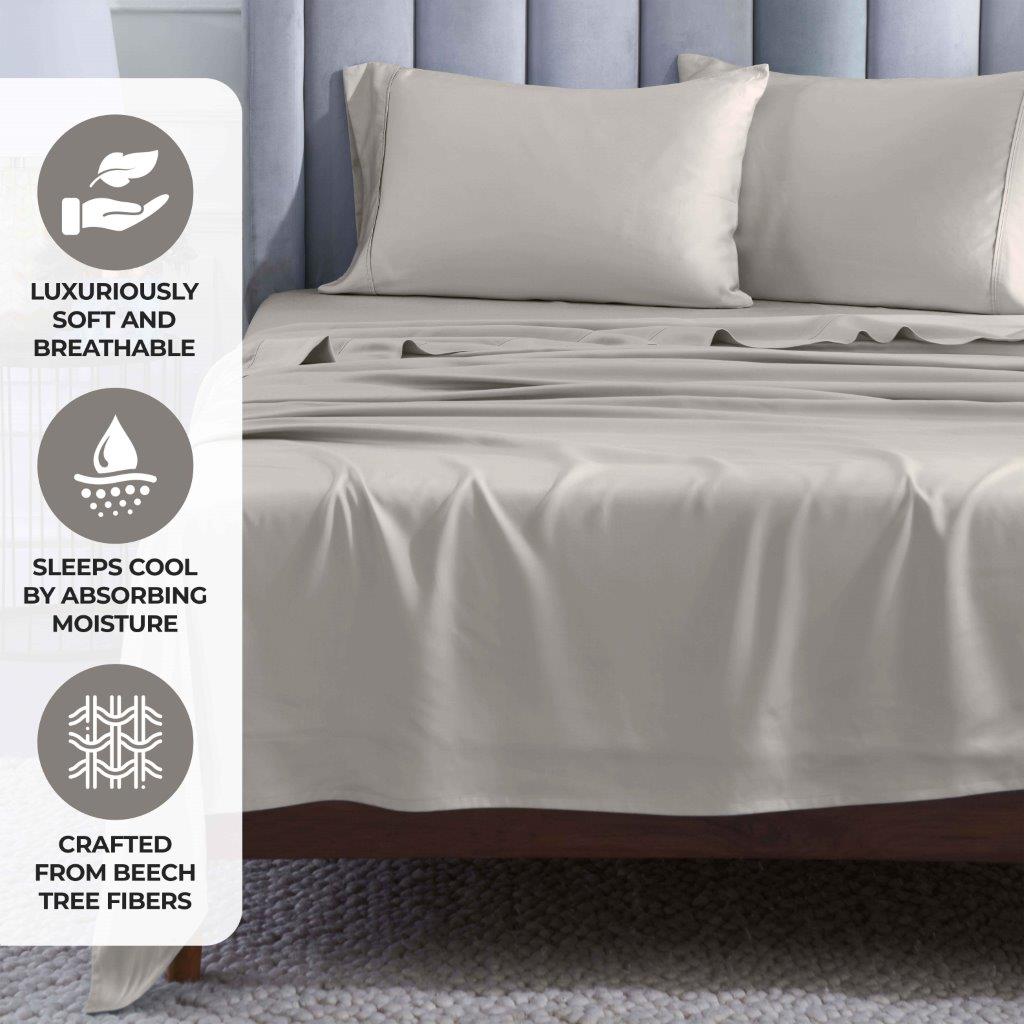 400 Thread Count Modal Beechwood Bed Sheet Set - Ultra Soft, Breathable & Deep Pocket Fitted - Perfect for Luxury Bedding & Comfortable Sleep
