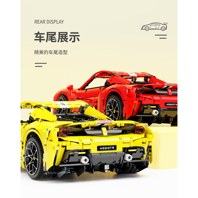 3608-Piece T5005 Ferrari 488 1:8 Scale Building Blocks Set - Red & Yellow Sports Car Model Kit for Adults & Kids | Perfect for Collectors, Birthday Gifts & Home Display