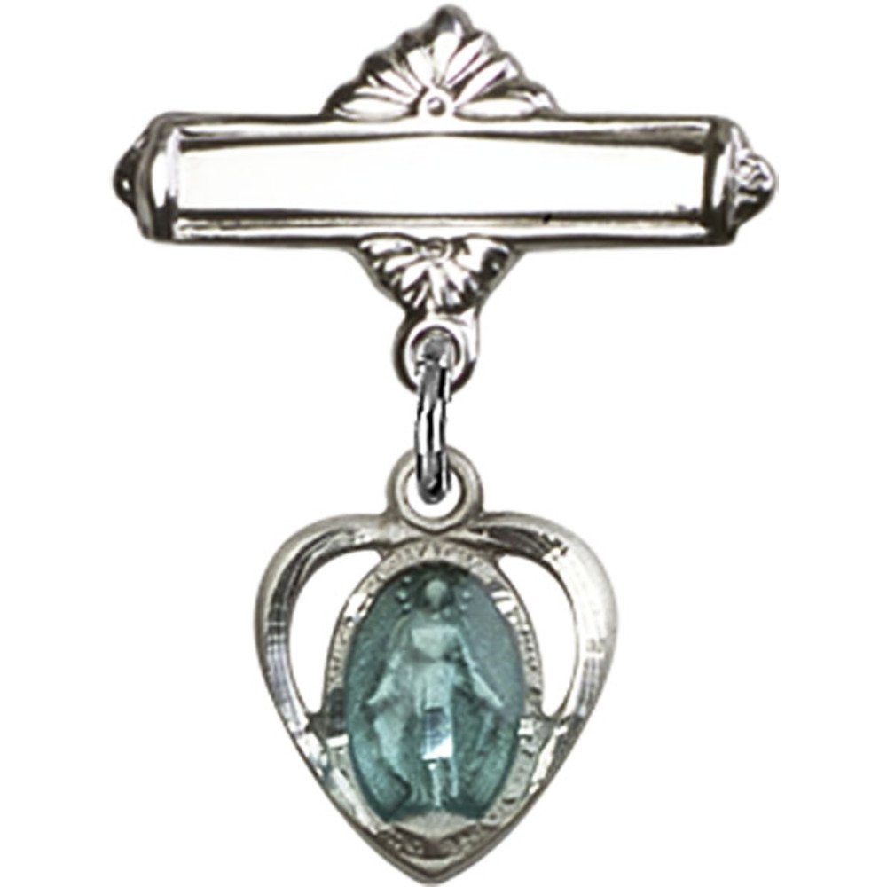 Sterling Silver Baby Badge with Blue Heart & Miraculous Charm - 7/8