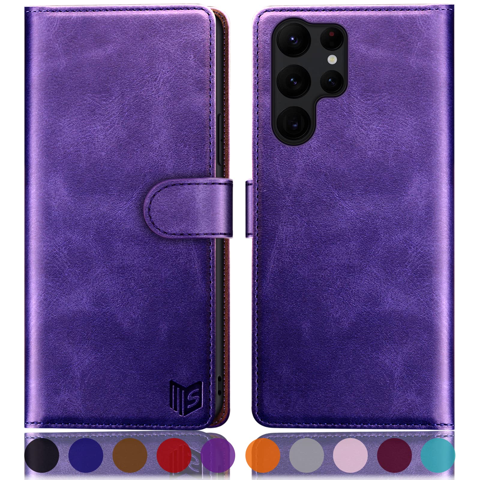SUANPOT Samsung Galaxy S24 Ultra Wallet Case with RFID Blocking & Credit Card Holder - PU Leather Flip Book Protective Cover for Women & Men (Purple) - Perfect for Travel, Work & Everyday Use
