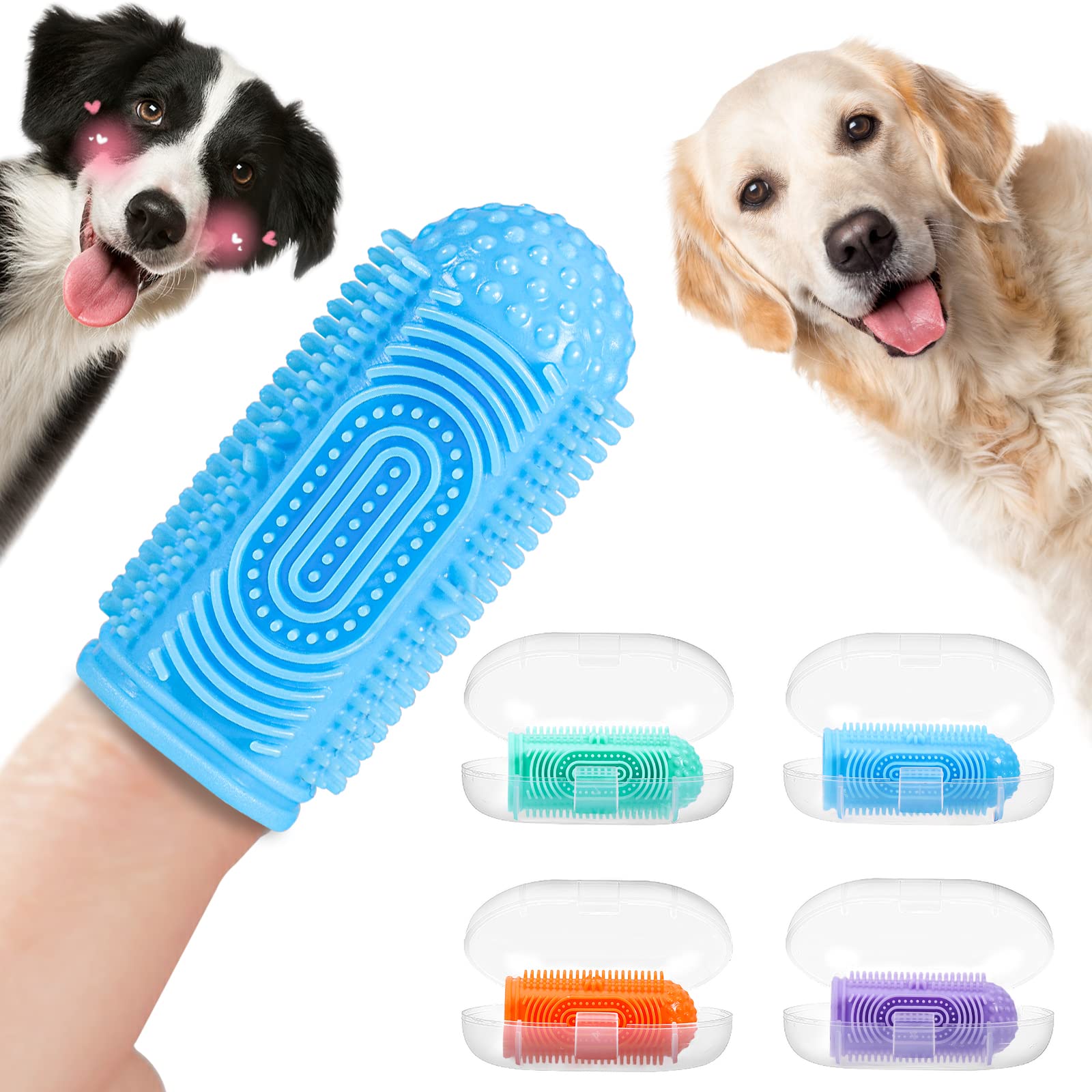 Dog Finger Toothbrush 4-Pack - Soft Bristle Pet Dental Care Kit for Teeth Cleaning & Oral Hygiene - Perfect for Small, Medium & Large Dogs at Home or Travel