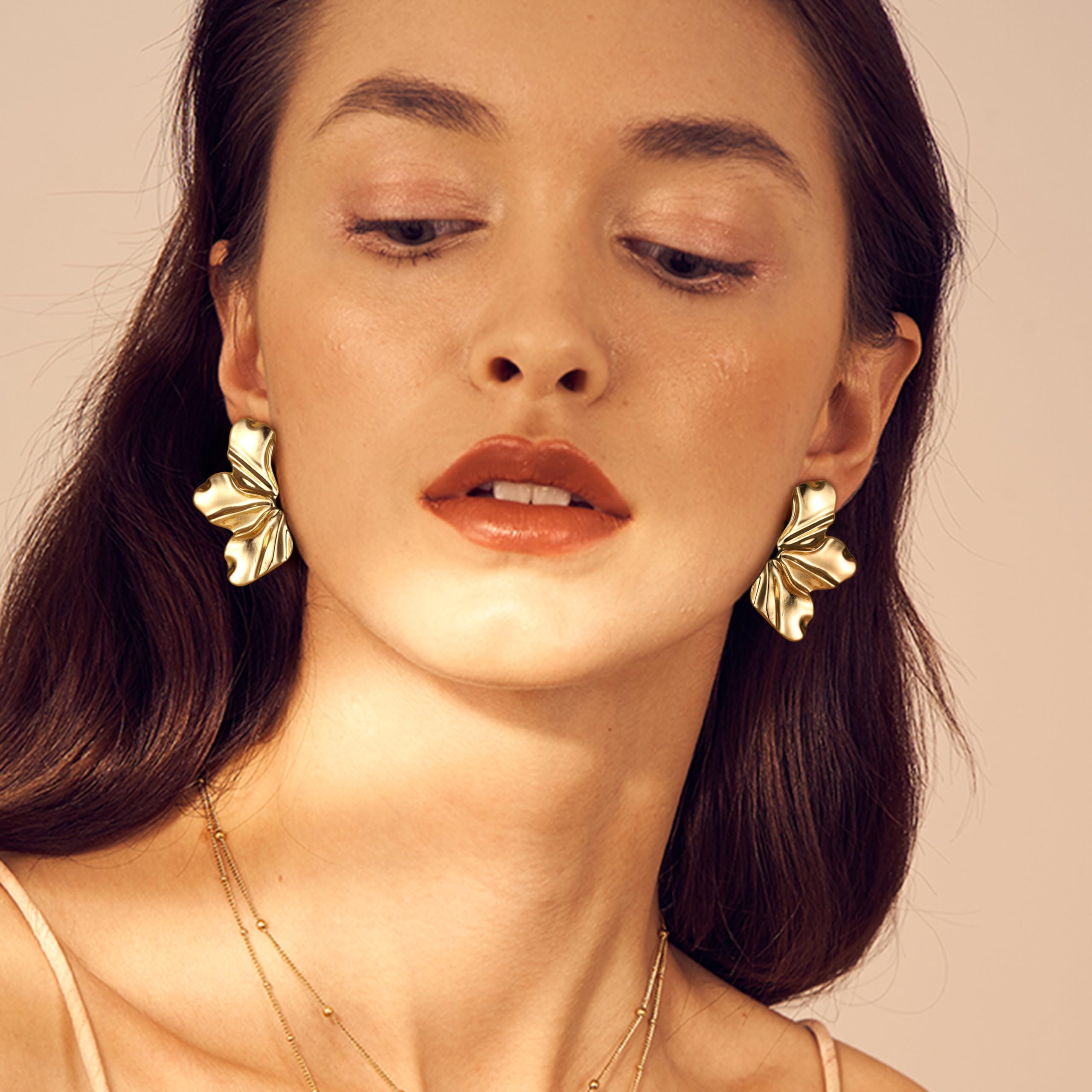 14K Gold Plated Clip On Earrings for Women - Trendy Non Piercing Floral Dangle Earrings | Lightweight Fake Earrings Set for Non-Pierced Ears | Perfect for Weddings, Parties & Everyday Wear