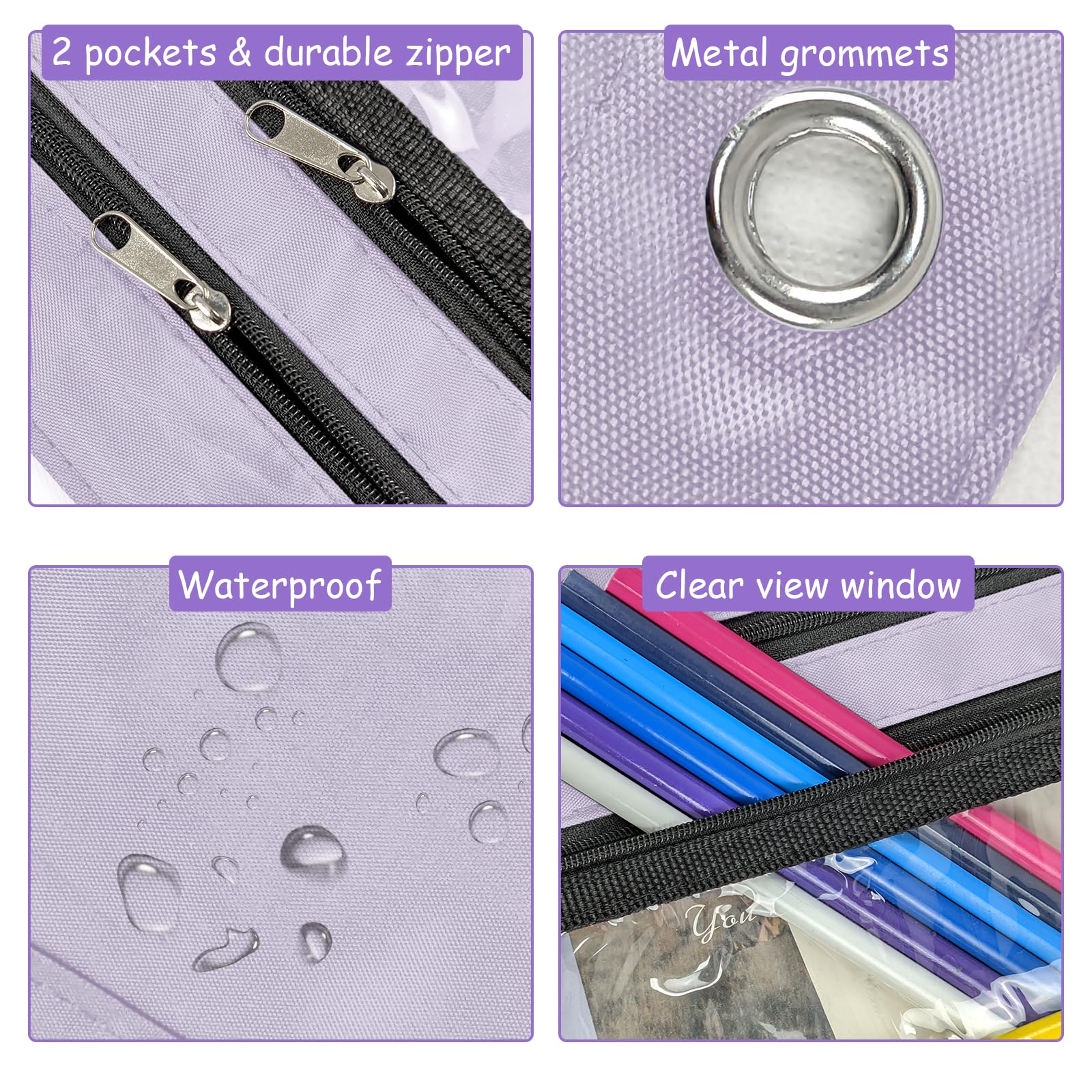 YoeeJob 1 Pack Expandable Zipper Pencil Pouch for 3 Ring Binder - Large Capacity Clear Window Pen Holder Case for School, Office & Classroom Organization (Lavender) - Perfect for Students, Teachers & Professionals to Organize Supplies