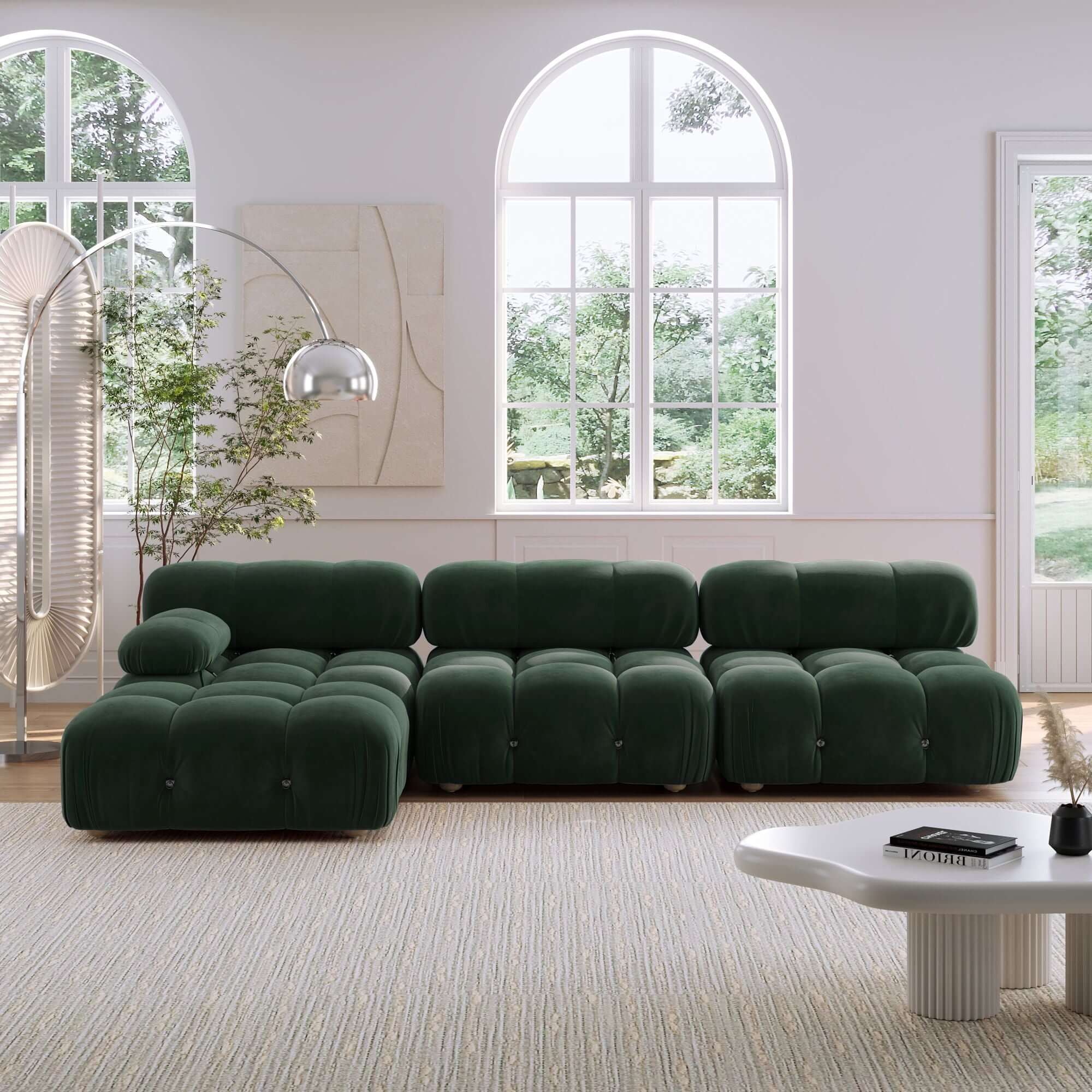 Luxury Velvet 3-Seater Sofa with Chaise - Left or Right Hand Facing | Modern Living Room Furniture for Small Spaces & Apartments | Perfect for Home Theater, Lounge & Family Gatherings