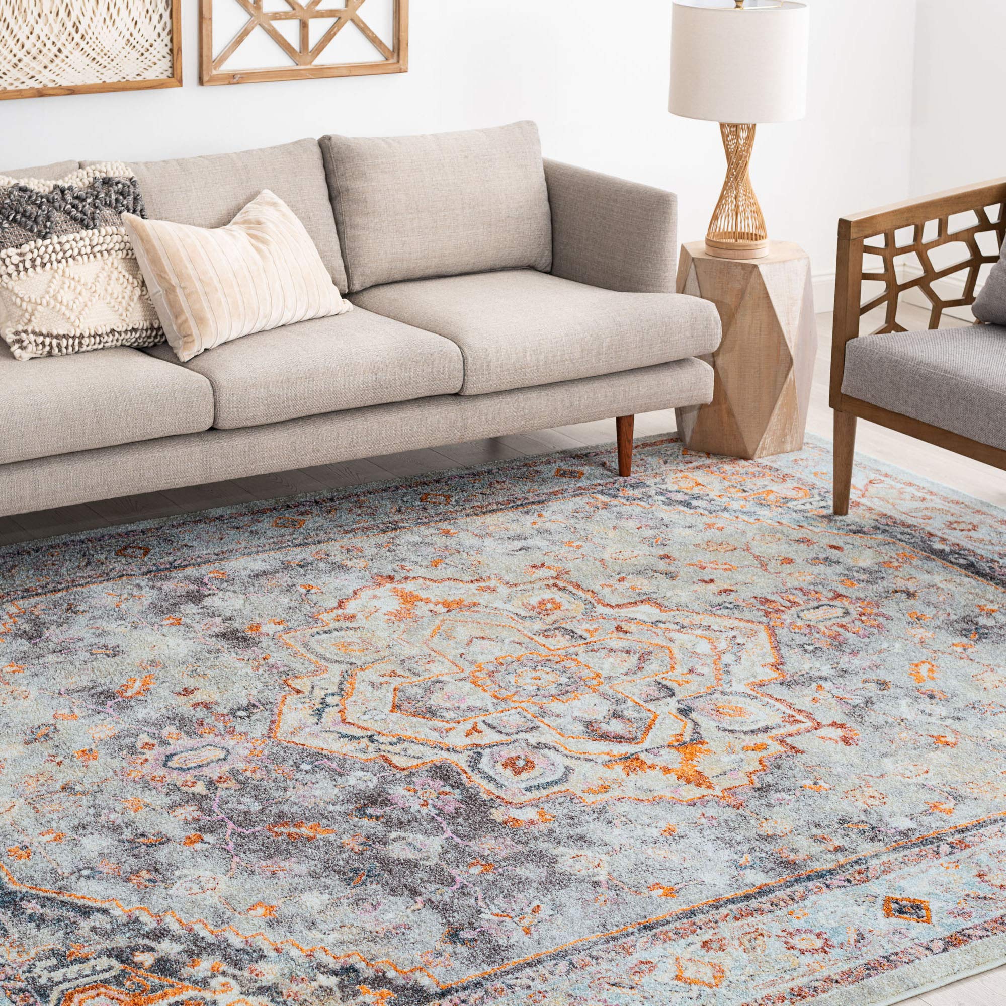 7x10 Area Rug - Traditional Large Non-Slip Rug for Living Room, Bedroom, Dining Room | Soft Gray Modern Carpet | Perfect for Home Decor, Office, Entryway | 6'7