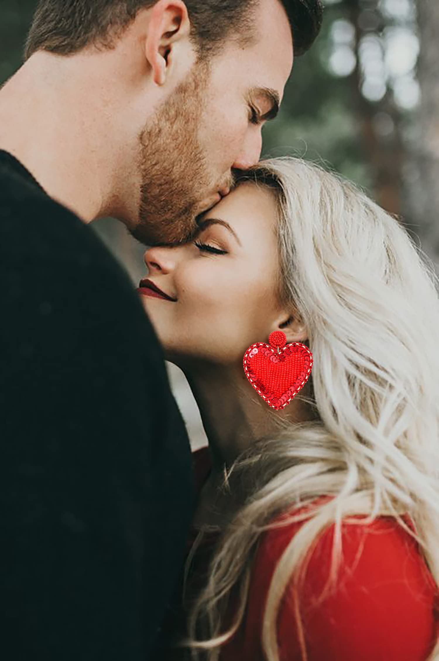 Handmade Boho Beaded Valentine Earrings for Women - Rhinestone Heart Drop Dangle Earrings with Sequin Details | Perfect for Mother's Day, Valentine's Day & Festival Gifts | Elegant Statement Jewelry for Date Nights, Weddings & Special Occasions