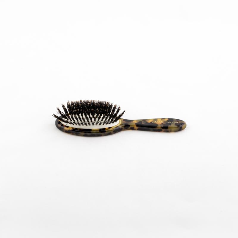 Janeke Handmade Spotted Wooden Hairbrush with Natural Boar Bristles - 7.5 Inch Detangling Brush for Women, Men & Kids - Perfect for Smoothing, Shine & Scalp Massage at Home or Travel
