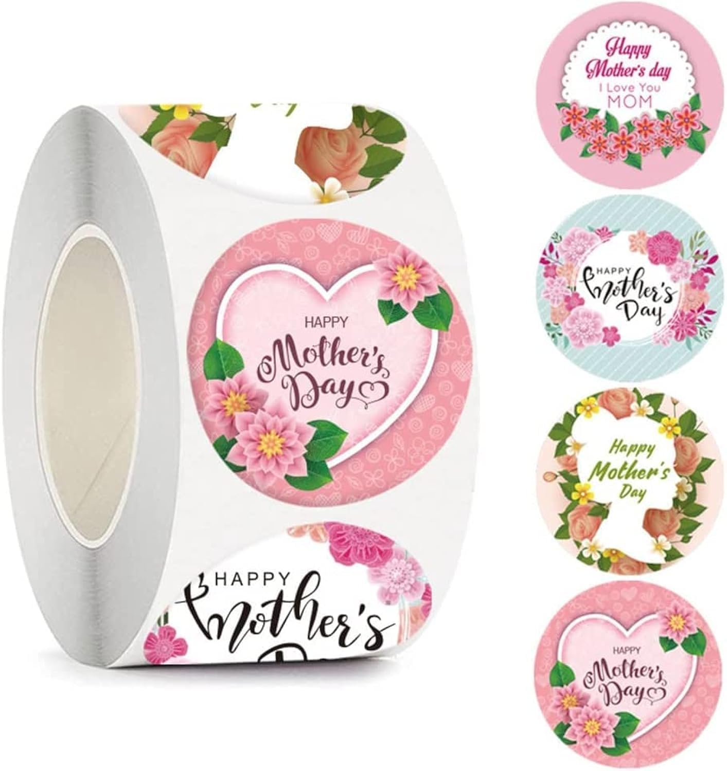 500 PCS Happy Mother's Day Stickers - Self-Adhesive Floral Labels for Party Favors, DIY Cards & Gift Wrapping (1.5 Inch) - Perfect for Mother's Day Decorations, Scrapbooking & Craft Projects